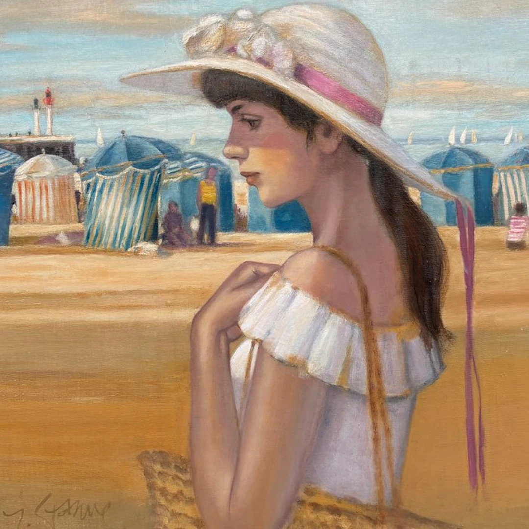 Yves Ganne (1931-2019) - Jeune Femme sur la plage - Trouville