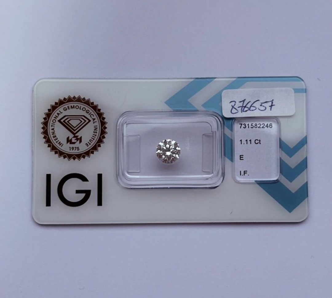 1 pcs Diamond (Natural) - 1.11 ct - Round - E - IF...