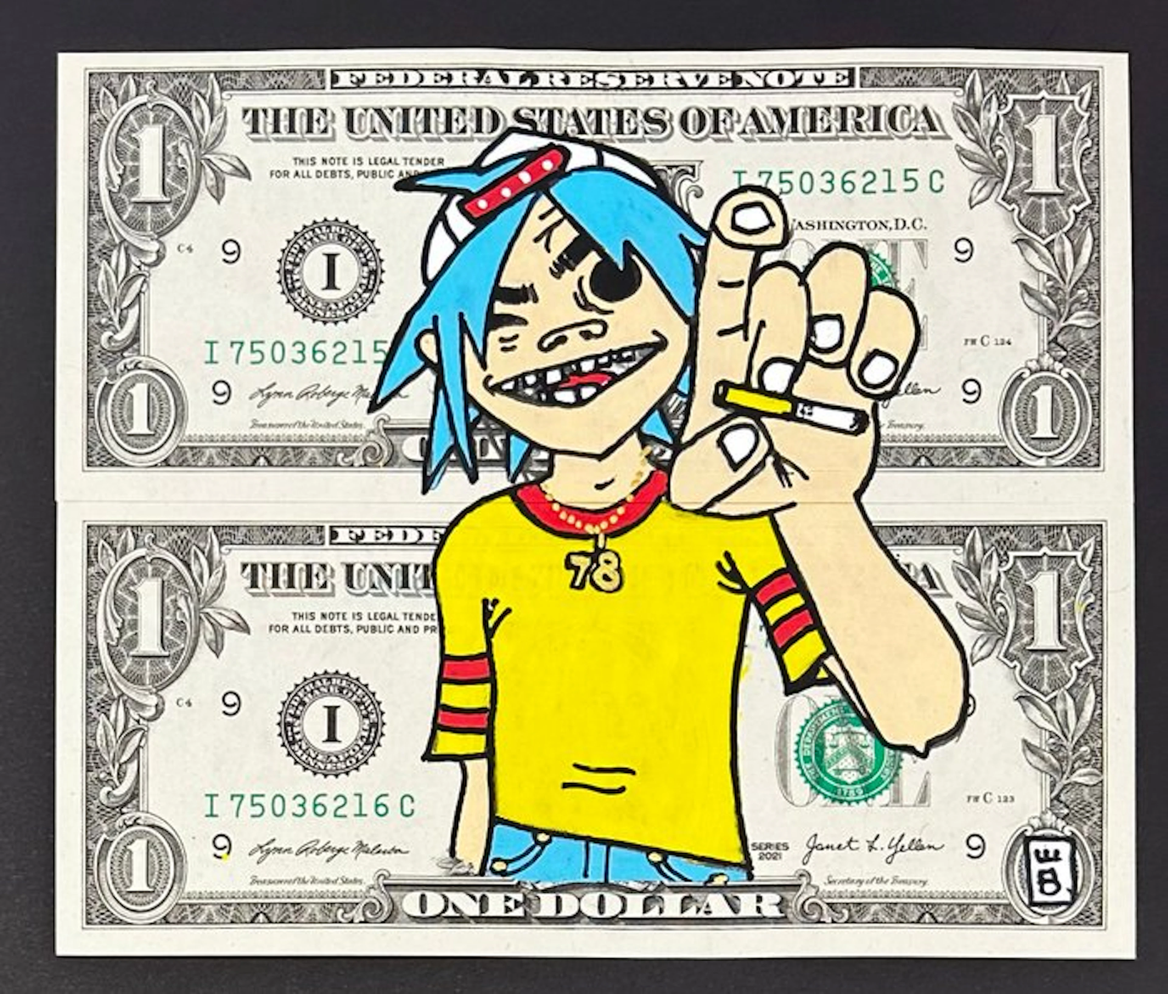 eR.B. - Street Art " Gorillaz " sur dollars