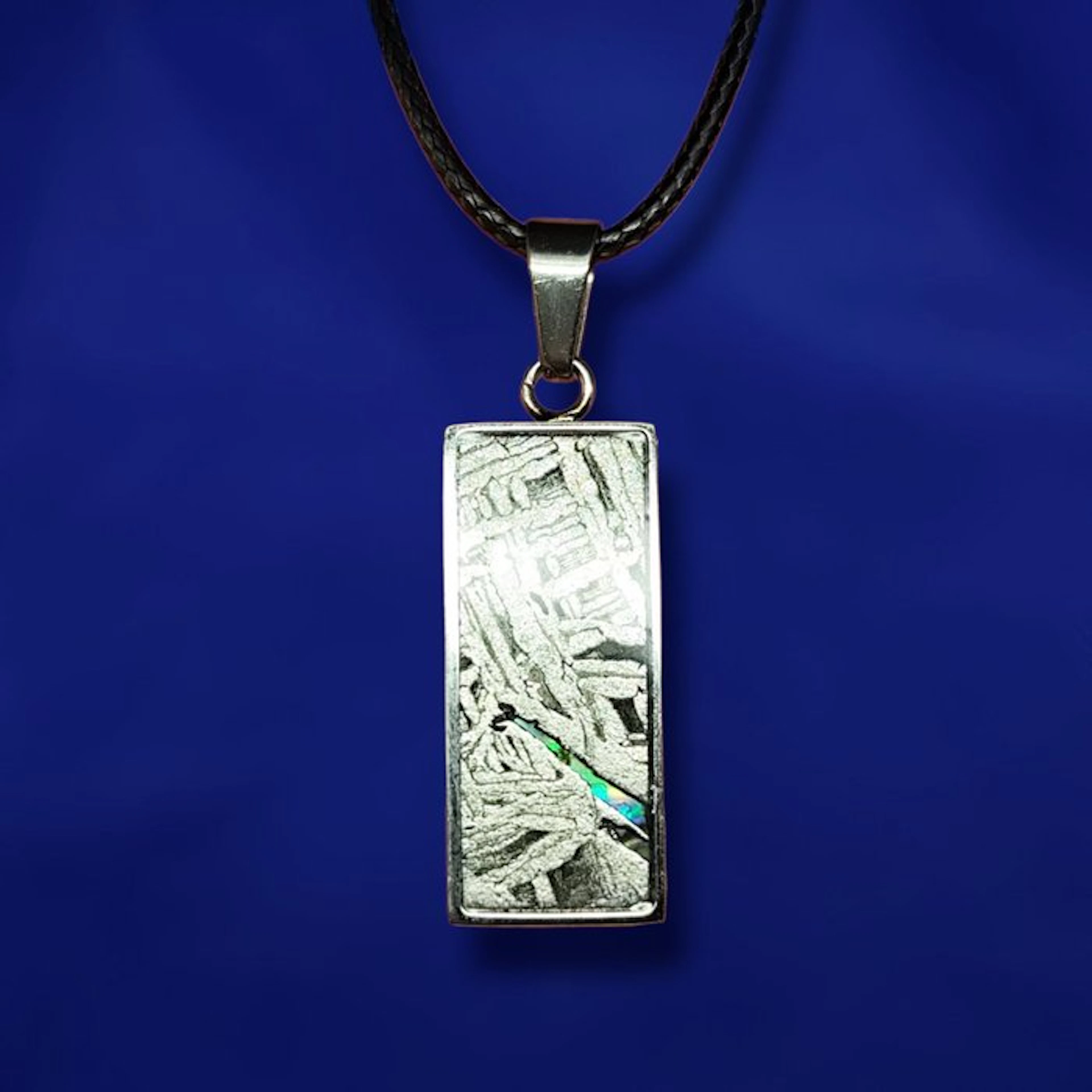 Pendant with IRON METEORITE & ABALONE Inlay. Stainless Steel. - 4 g