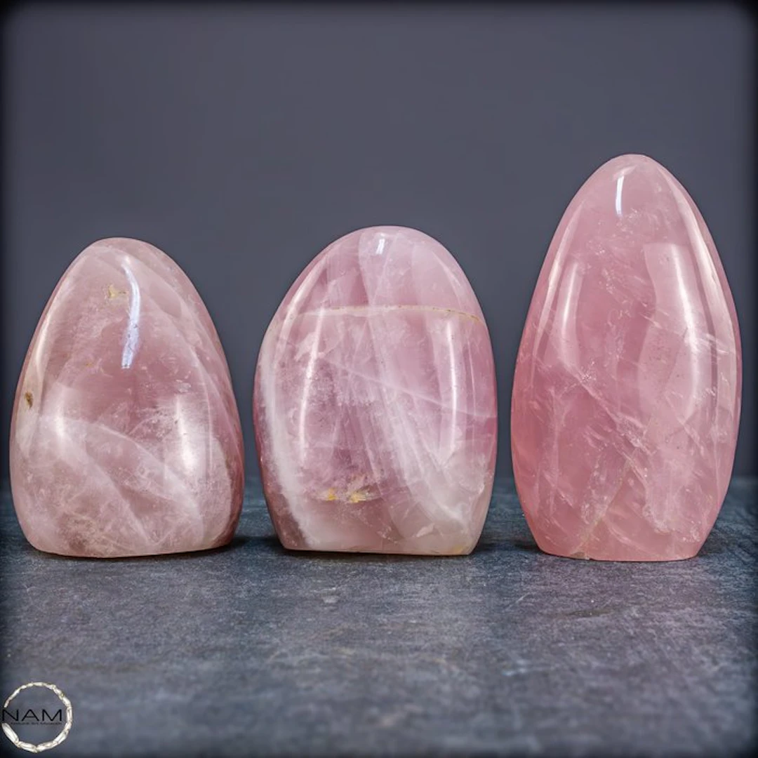 Rose Quartz Freeform Set – Elegant trio of delicately pink natural quartz