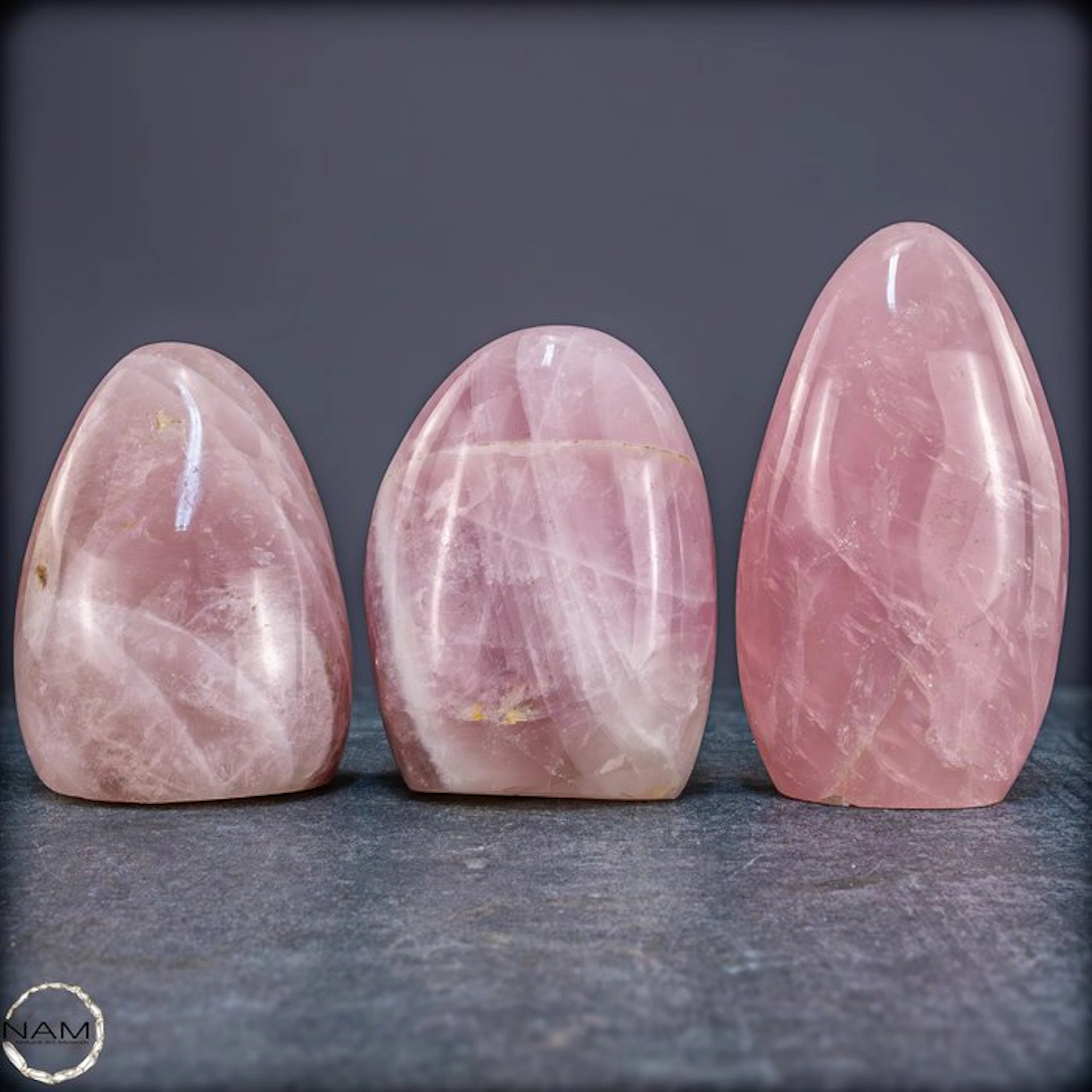 Rose Quartz Freeform Set – Elegant trio of delicately pink natural quartz