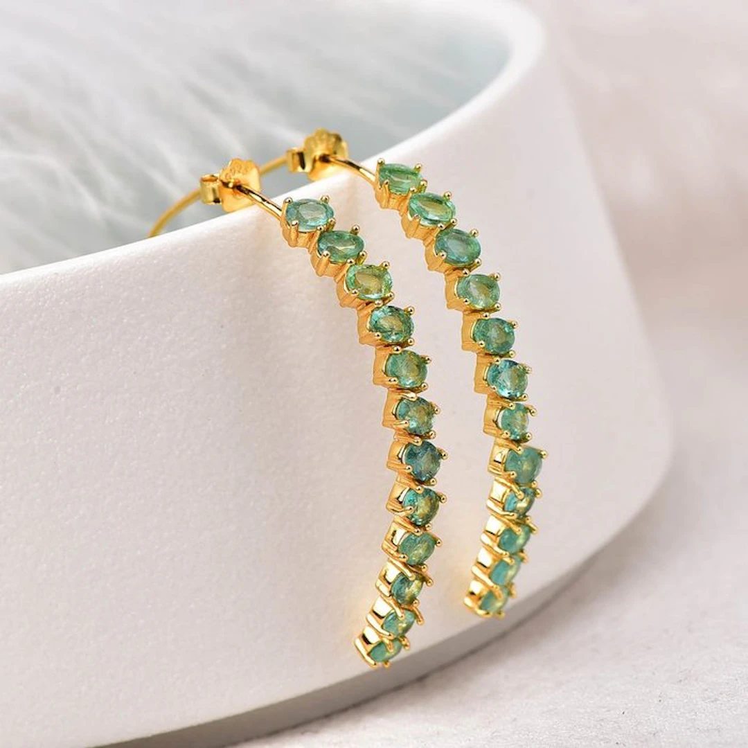 No reserve price - Earrings Silver - Emerald - Certified