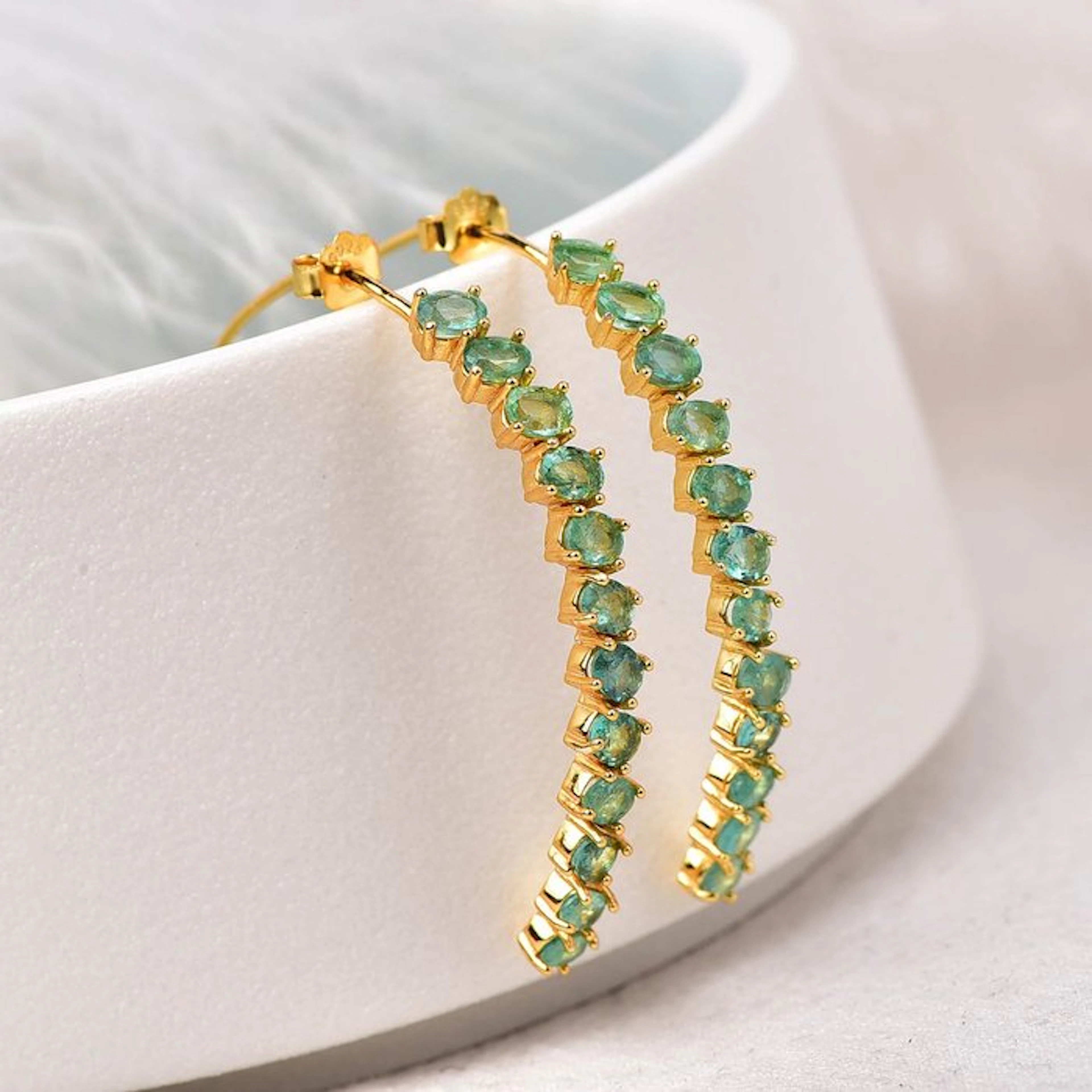 No reserve price - Earrings Silver - Emerald - Certified