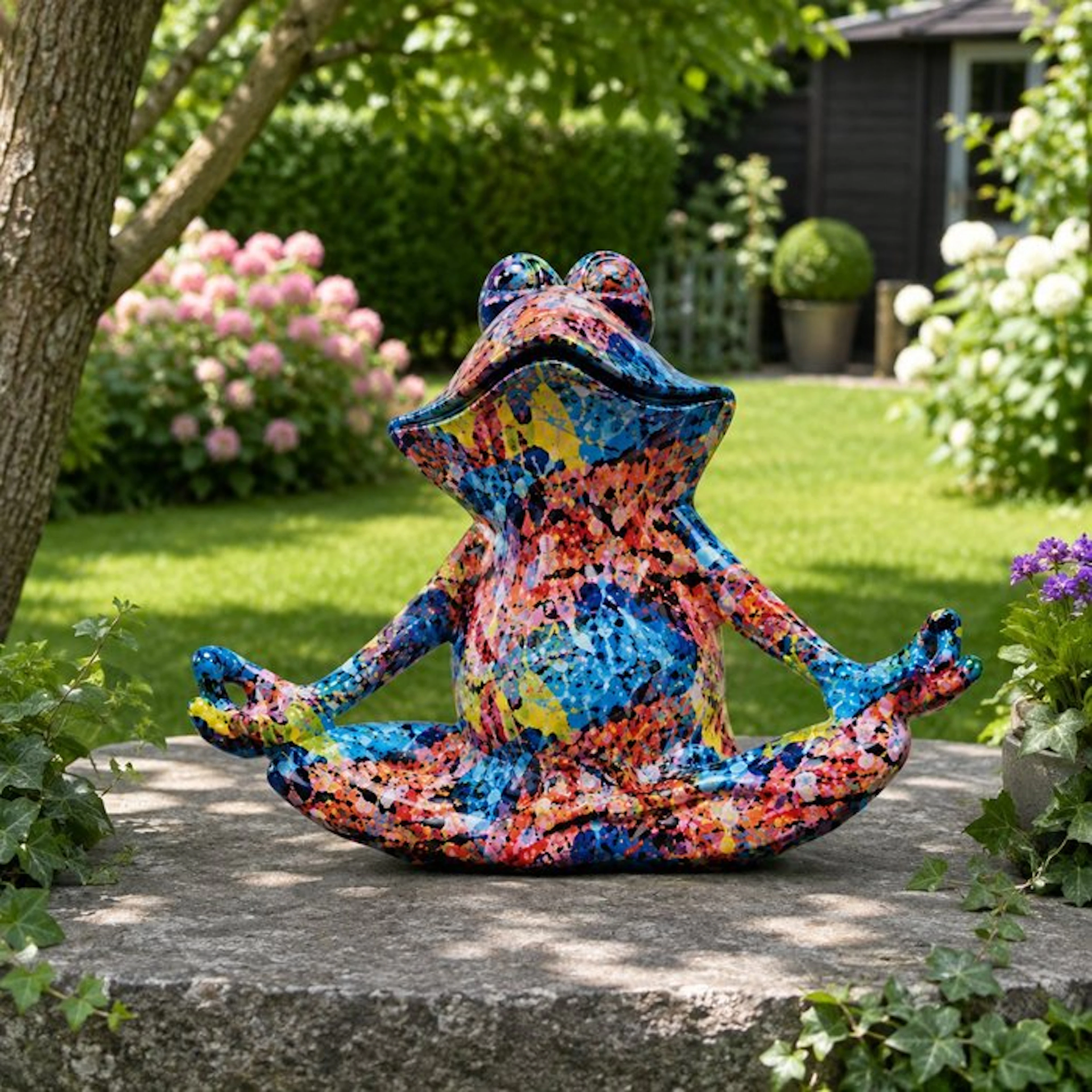 Statue, street Art frog meditating yoga - 25 cm - polyresin