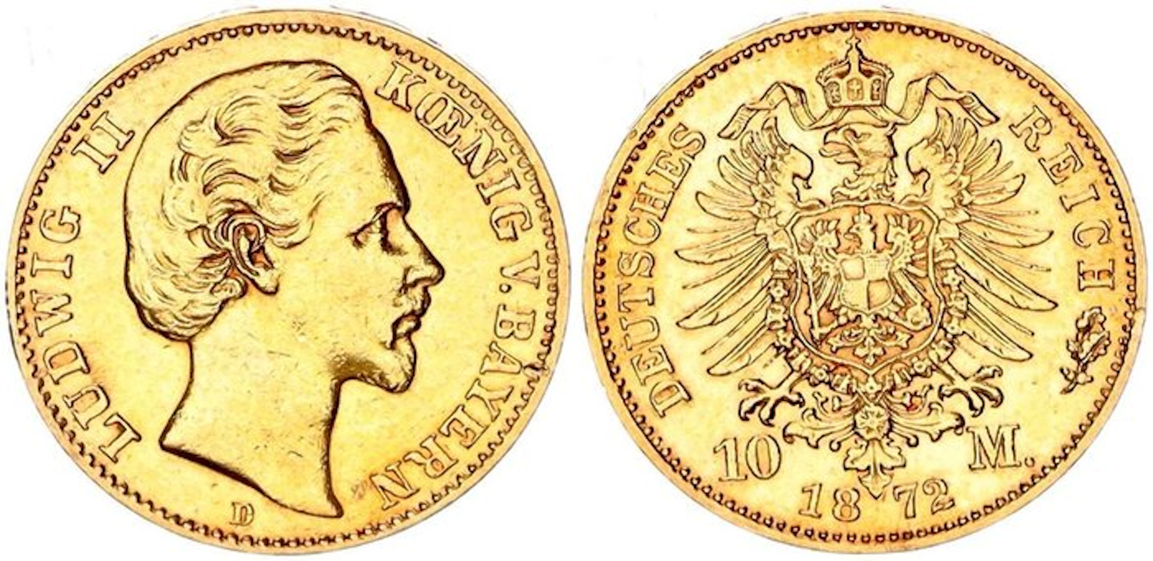 German Empire Bavaria Munich. Ludwig II. (1864-1886). 10 Mark 1872