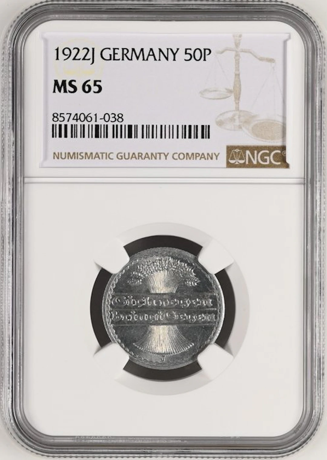 Germany, Weimar Republic 50 Pfennig 1922 - NGC MS65 (Hamburg)