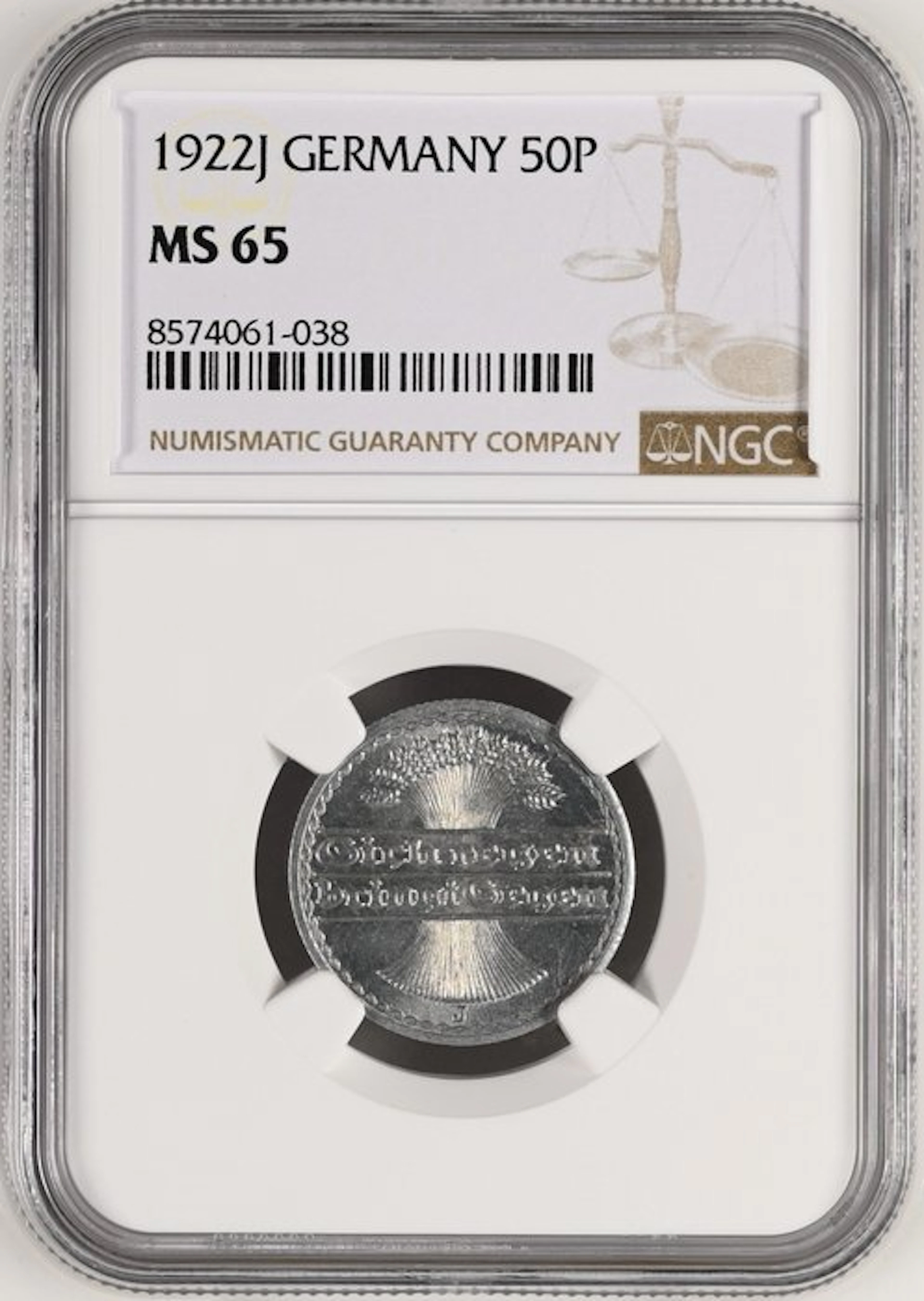 Germany, Weimar Republic 50 Pfennig 1922 - NGC MS65 (Hamburg)