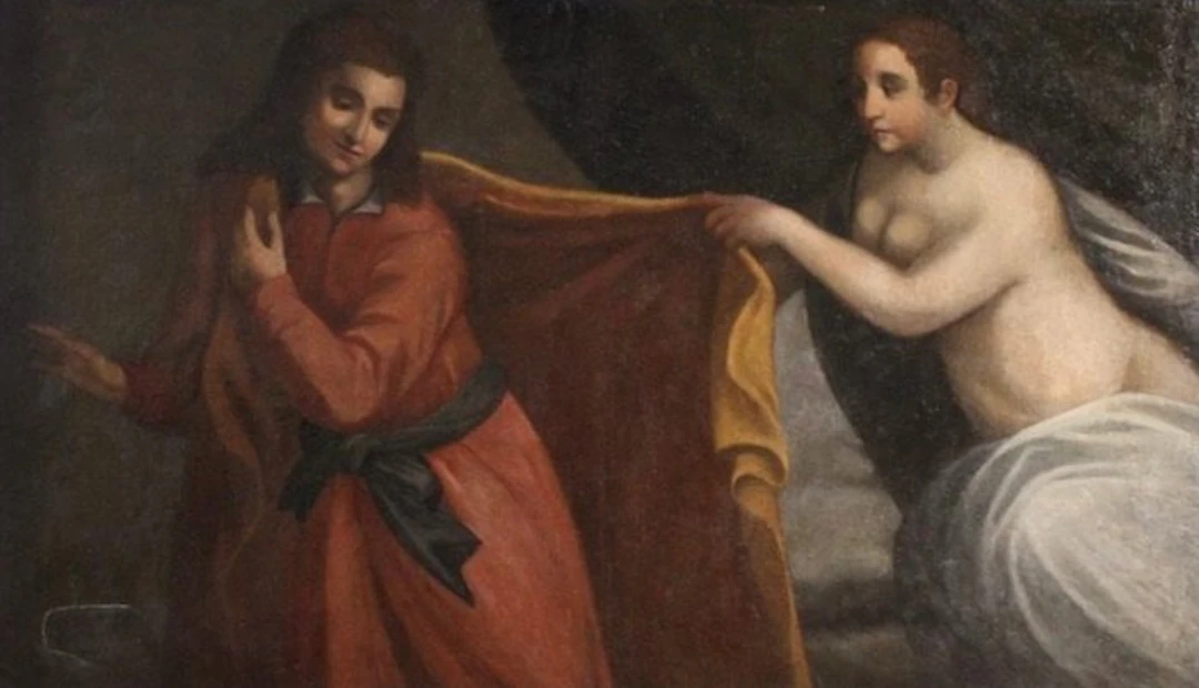 Italian school (XVII) - Giuseppe e la moglie di Putifarre - cm 120x196