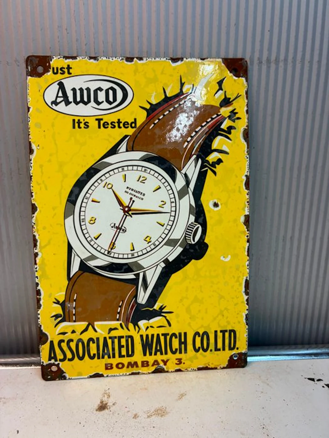 Awco Associated Watch Co. – Horloge – Emaille Reclamebord - Enamel