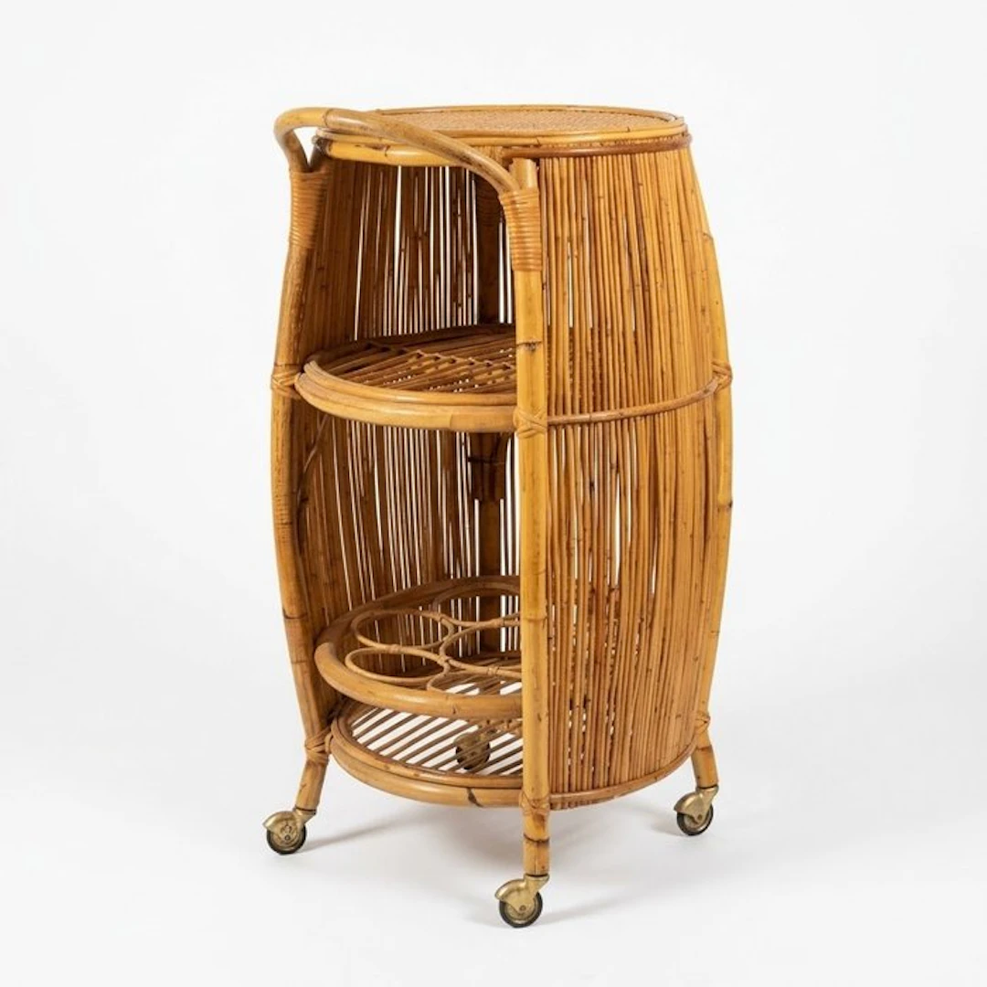 Trolley - Bamboo - Vintage Mobile Bar/Bar Cart in Bamboo and Reed