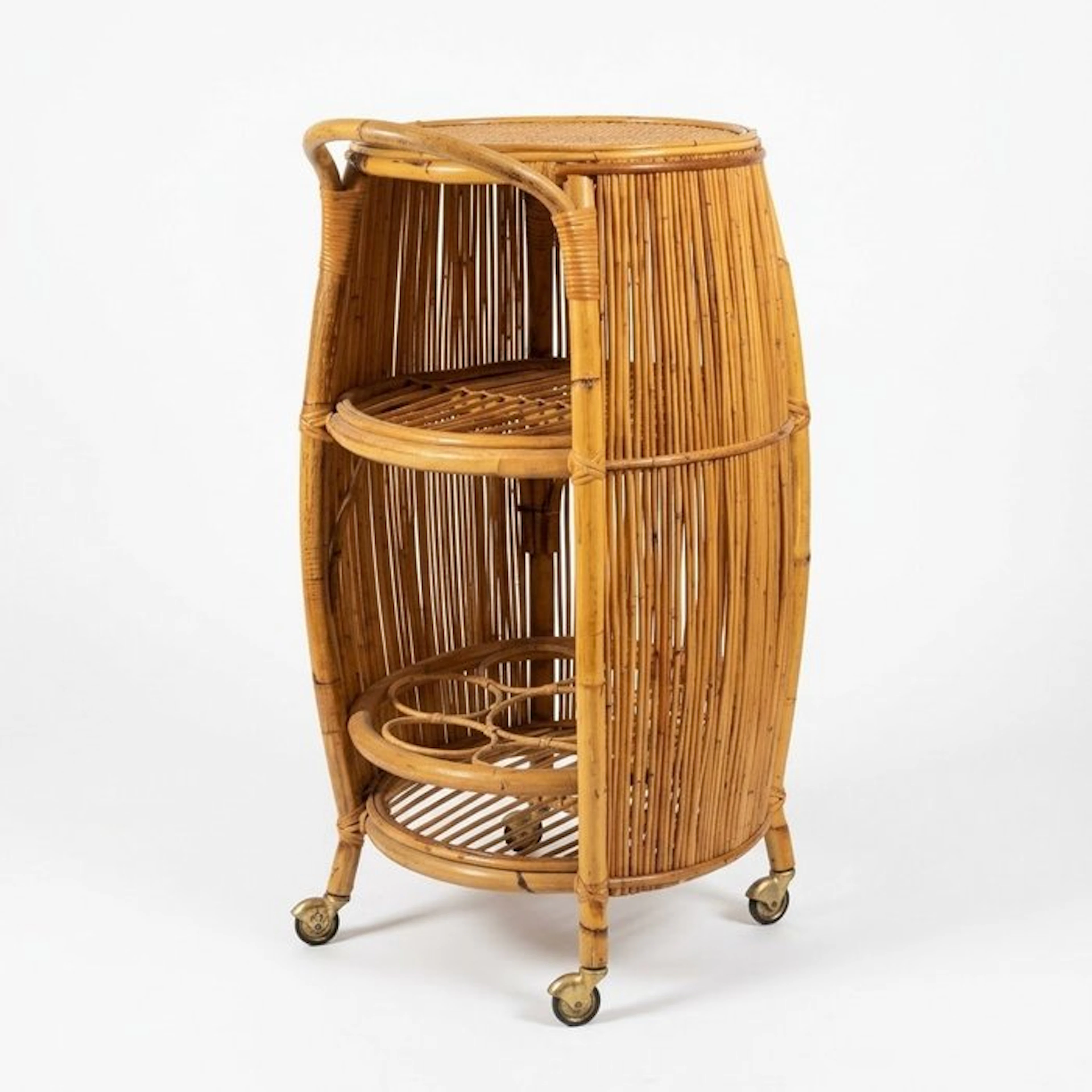 Trolley - Bamboo - Vintage Mobile Bar/Bar Cart in Bamboo and Reed