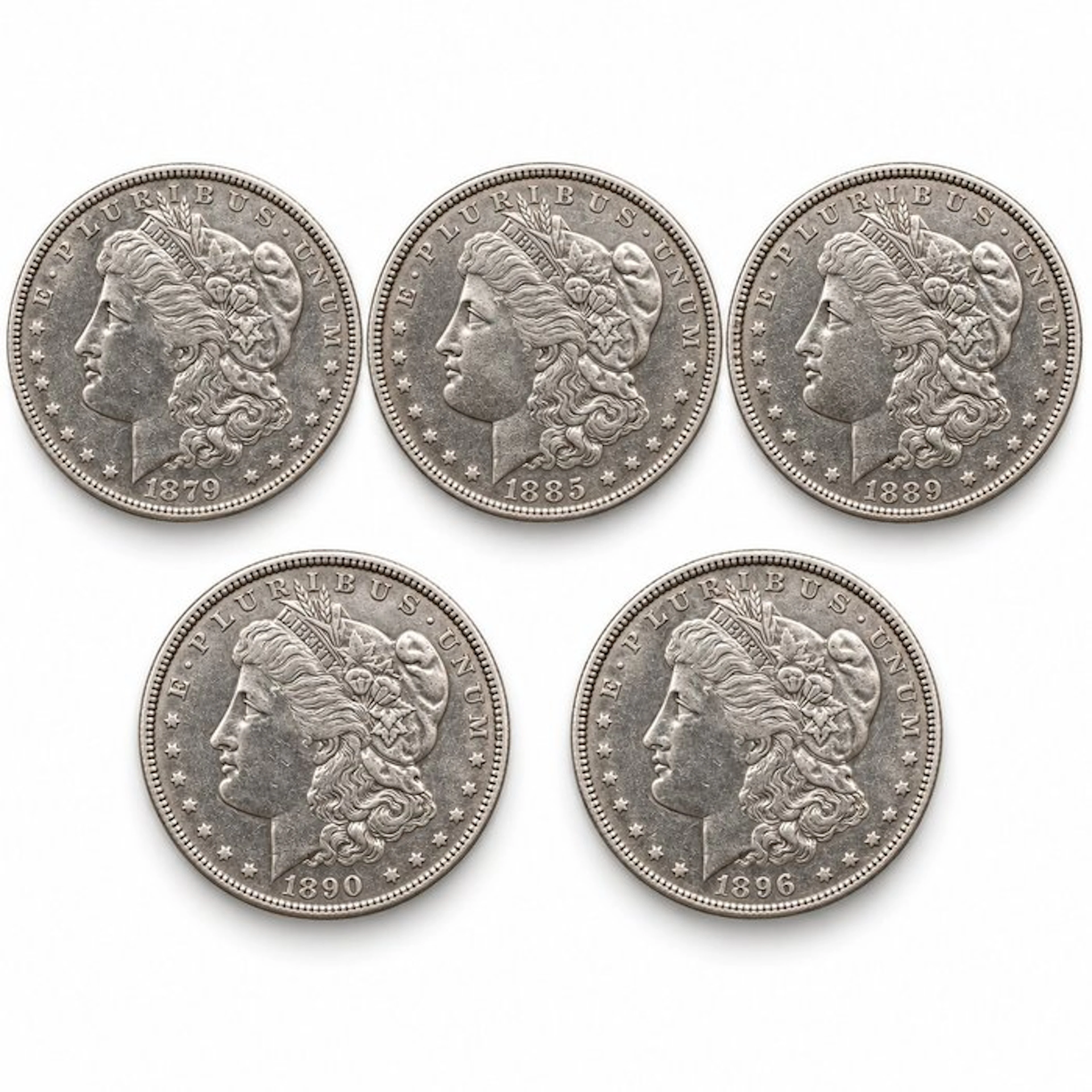 United States. Morgan Dollar 1879-1896 & 1890-S (Lotto di 5 monete)