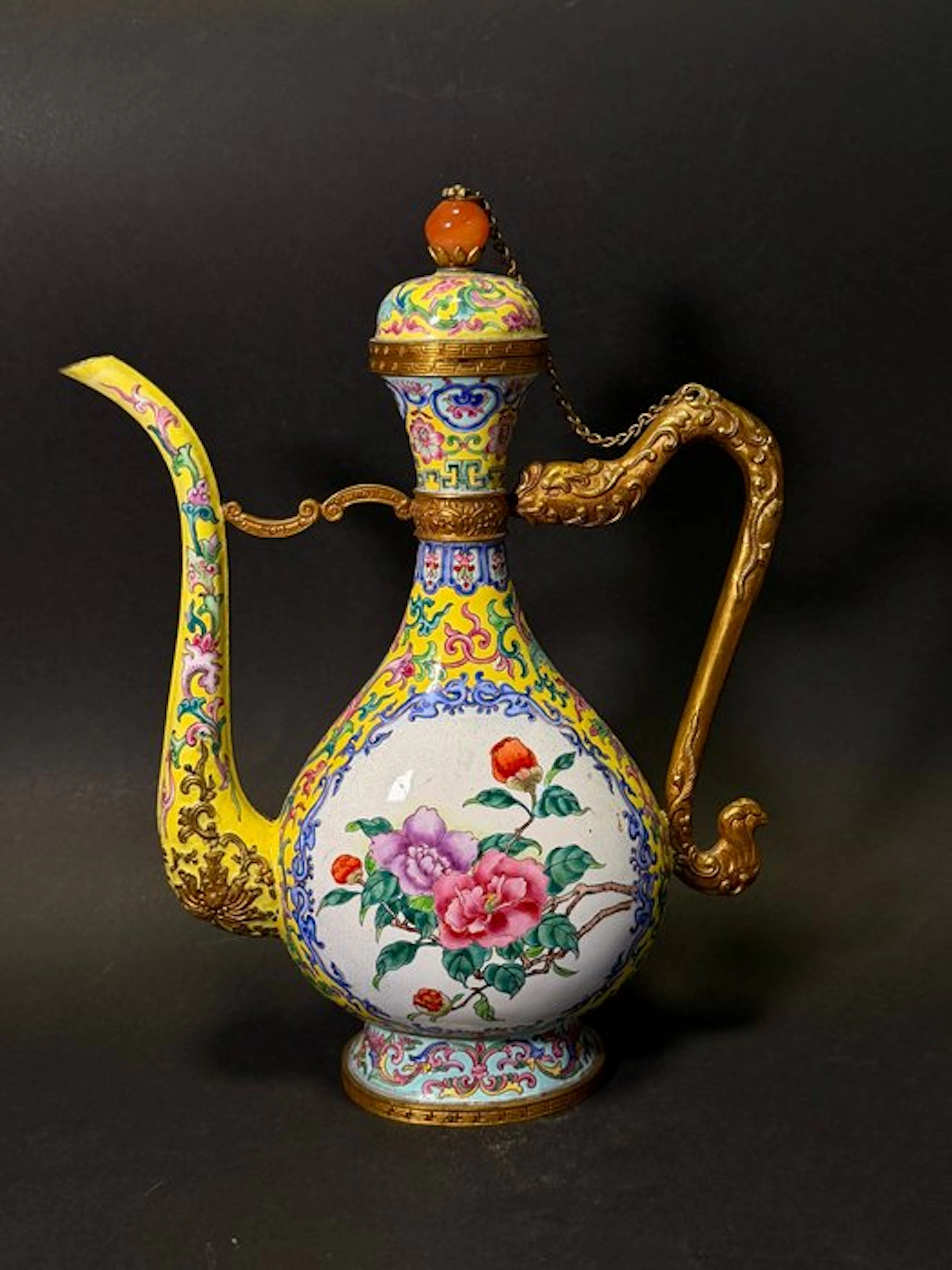 A Copper-Body Enamelled Wine Ewer with Peony and Lotus Decoration 20th Century