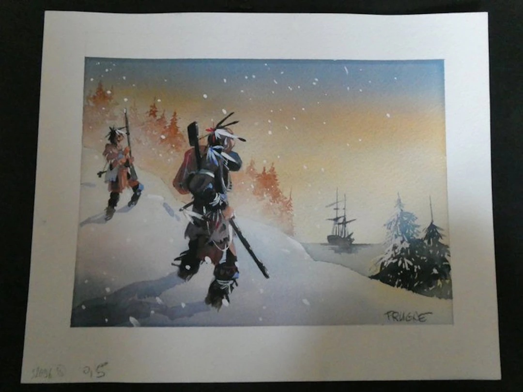 Patrick Prugne - 1 Original colour drawing - Canoé Bay - 2009