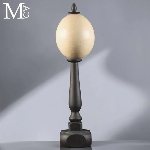 Natural Ostrich Egg (Struthio camelus) Dark Wood Artistic...
