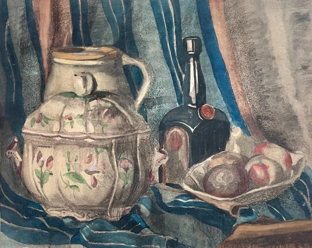 Gaston Lamoureux (1900-1974) - Nature morte à la soupière et bouteille