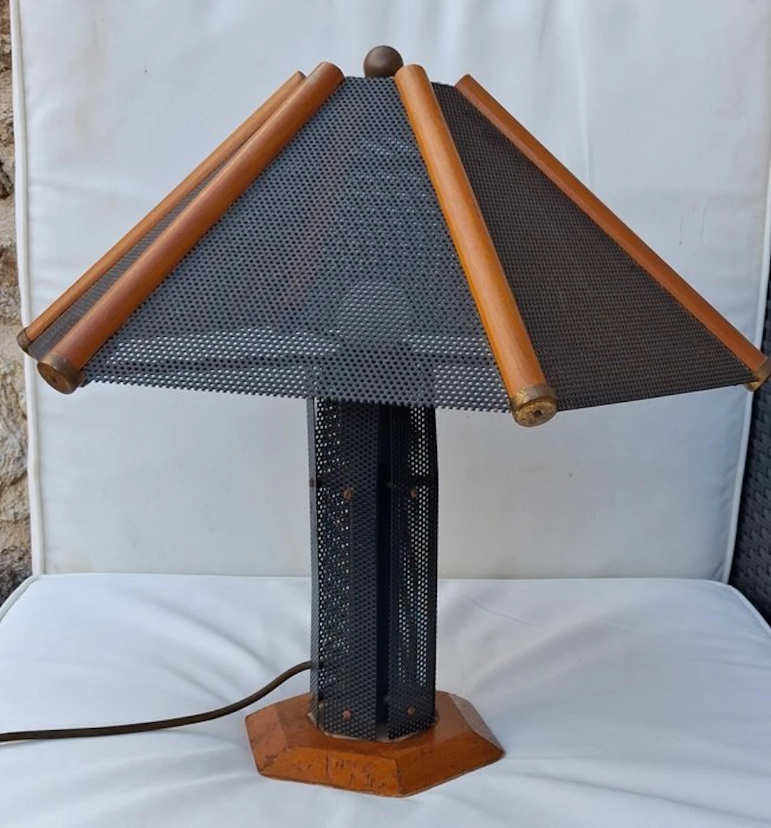 Table lamp - Wood, Metal, Brass - 70s design