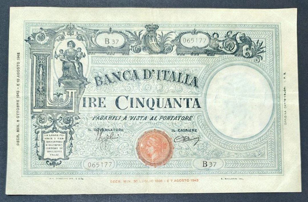 Italy. 50 Lire 08/10/1943 (No reserve price)