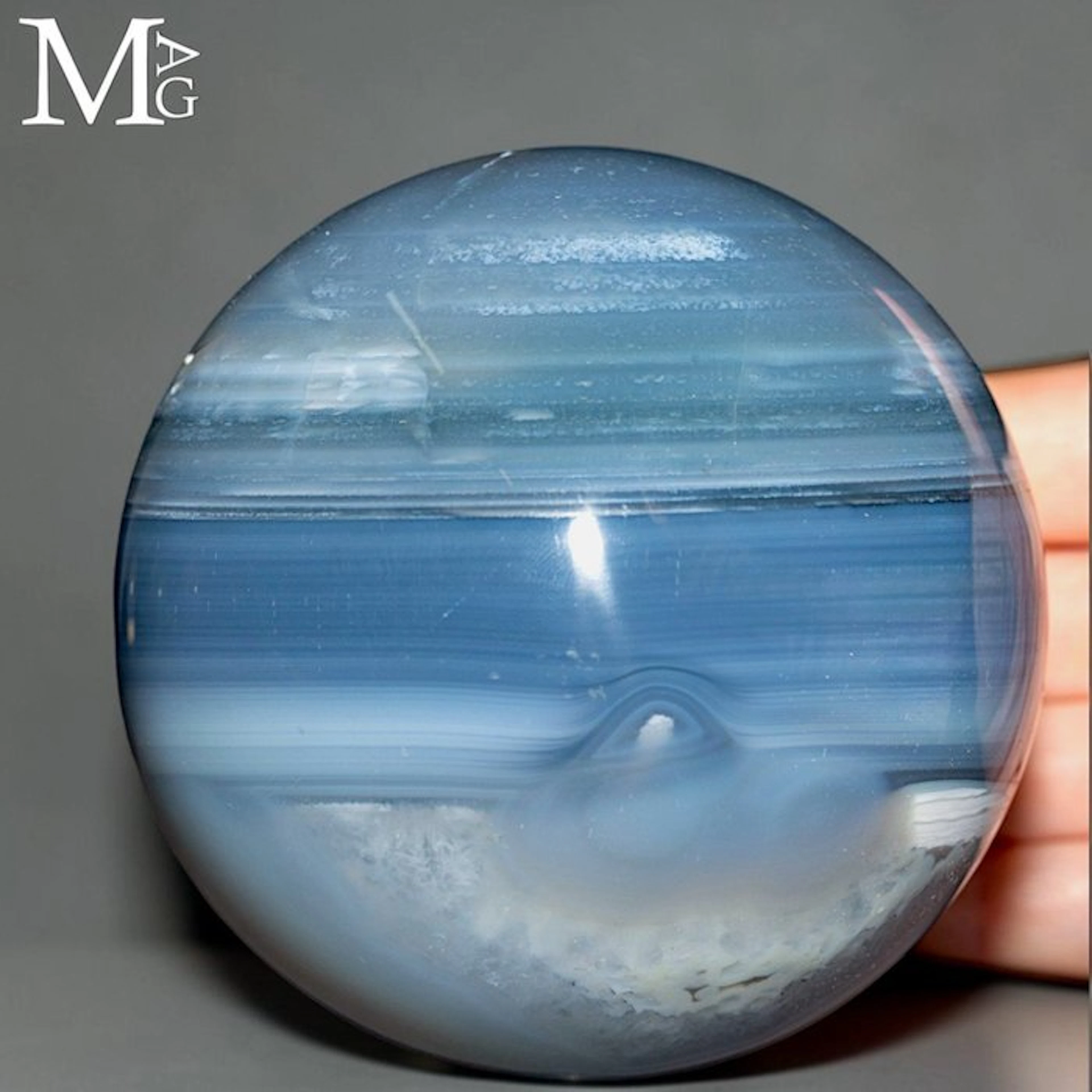 Brazilian Banded Agate Sphere with Unique Ice Formations...