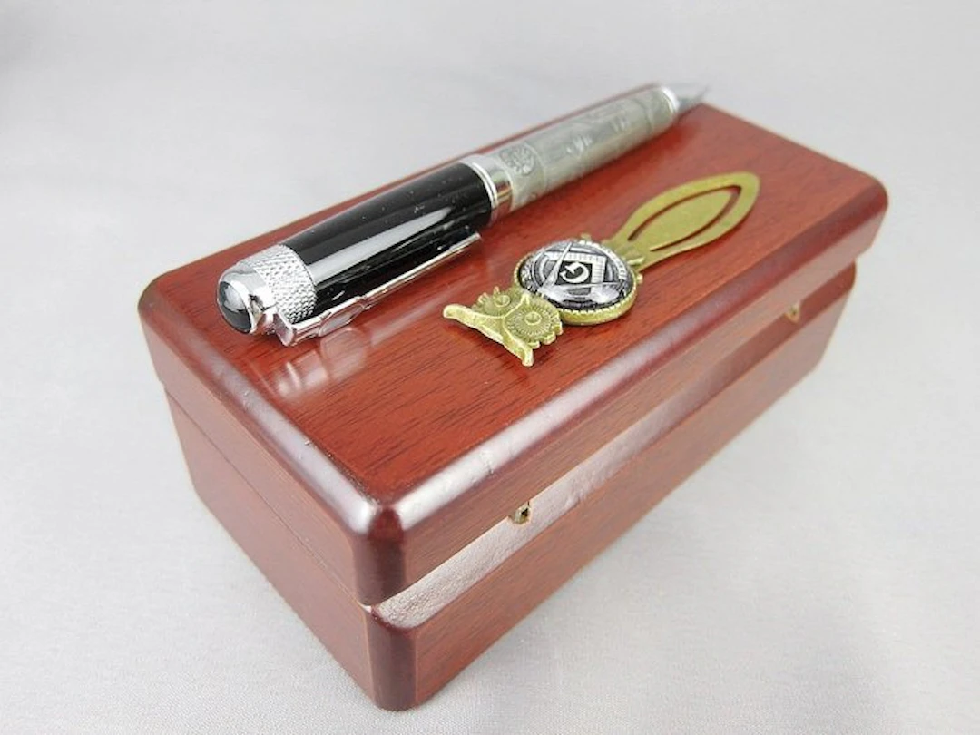 Desk set - Wood- Mahogany, Steel, Brass