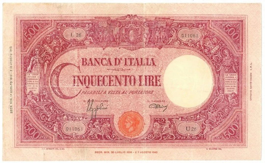 Italy. - 500 Lire - 01/08/1944 - BI 34B (No reserve price)