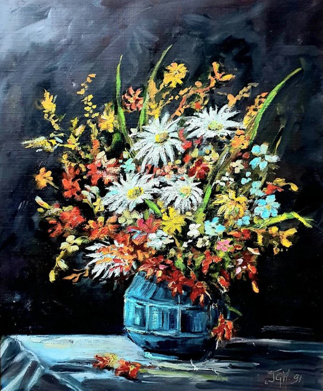 Jeannette Granier Maingot (XX) - Fleurs des champs dans un vase bleu