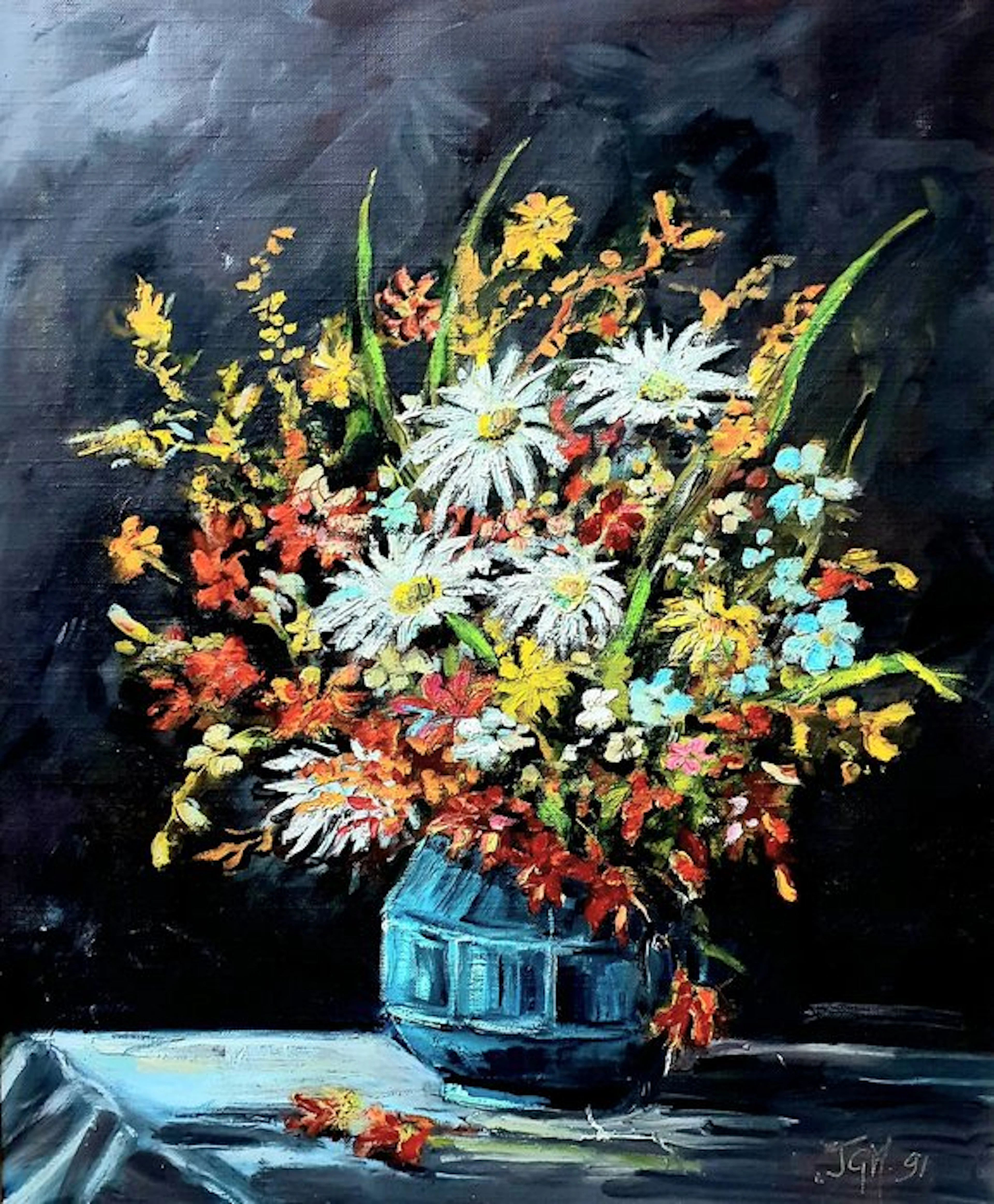 Jeannette Granier Maingot (XX) - Fleurs des champs dans un vase bleu