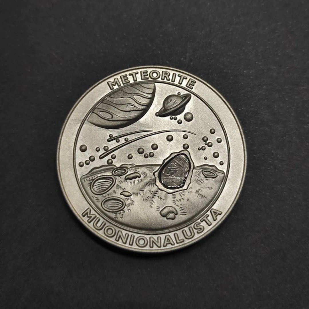 Muonionalusta meteorite steel coin - Height: 4 cm- 30.15 g - (1)