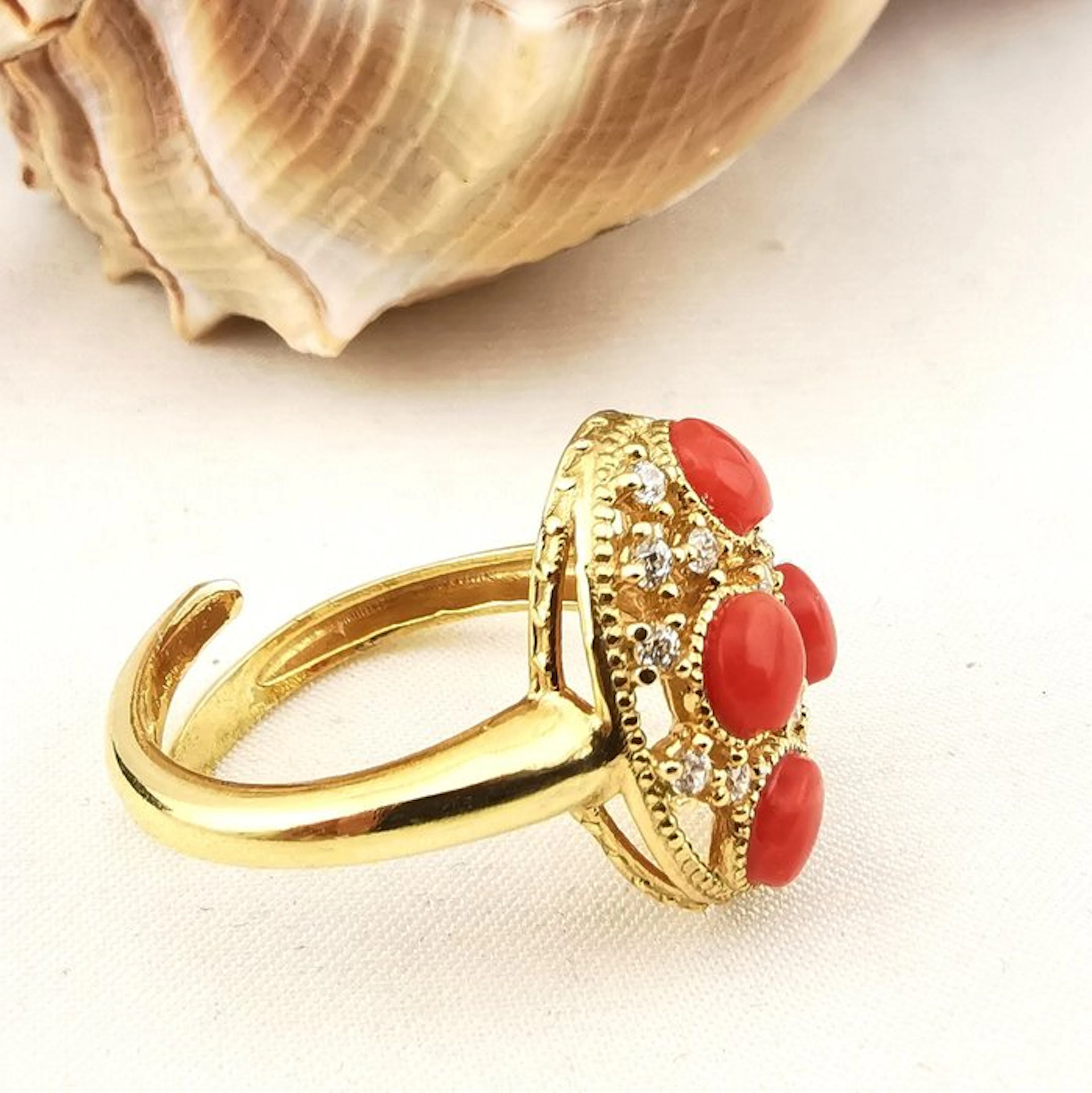 Coral - Sterling Silver 925 - Ring - Italian Craftsmanship
