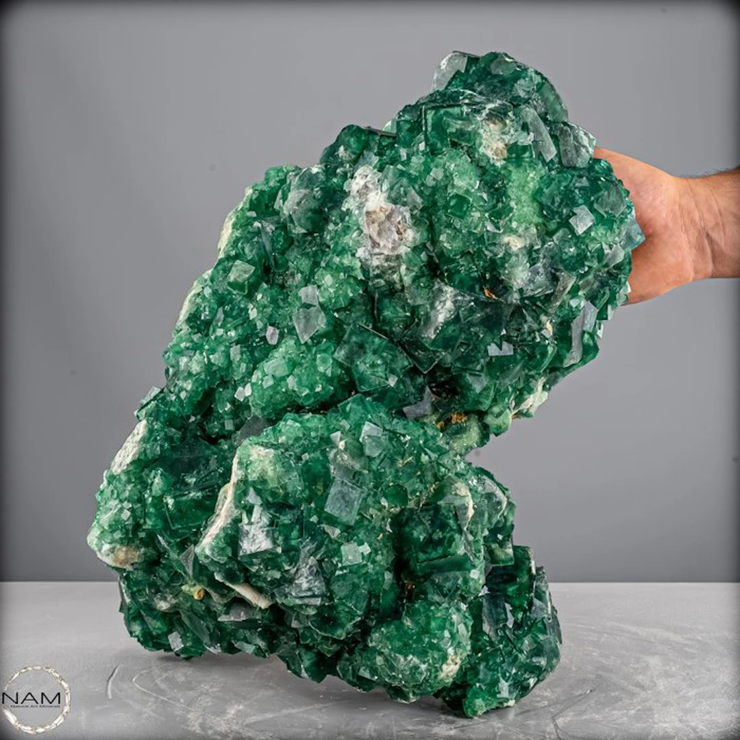Natural fluorite crystal clusters from Madagascar of the...