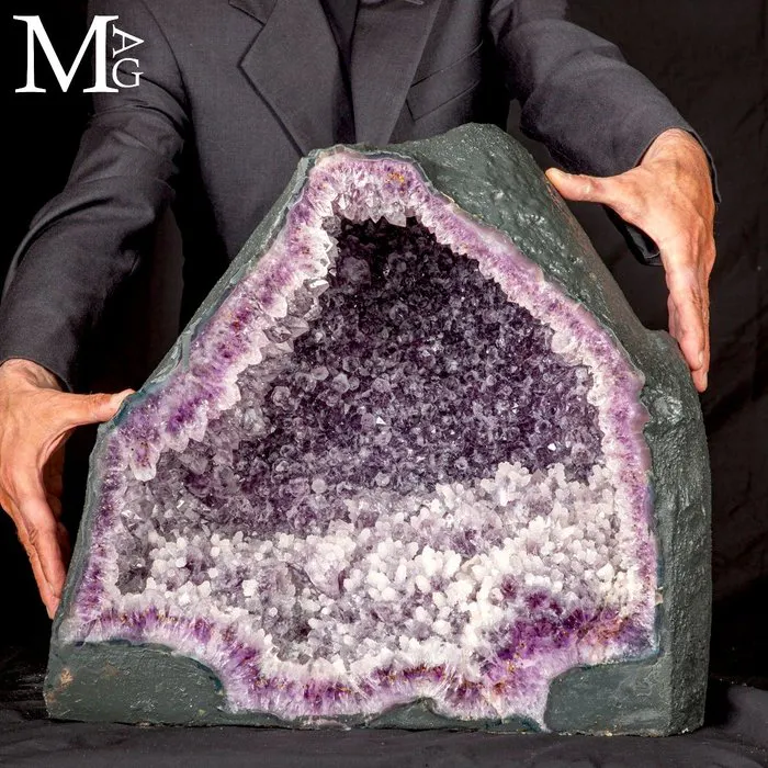 Special Deep-Violet Amethyst Crystals with Snow-White...