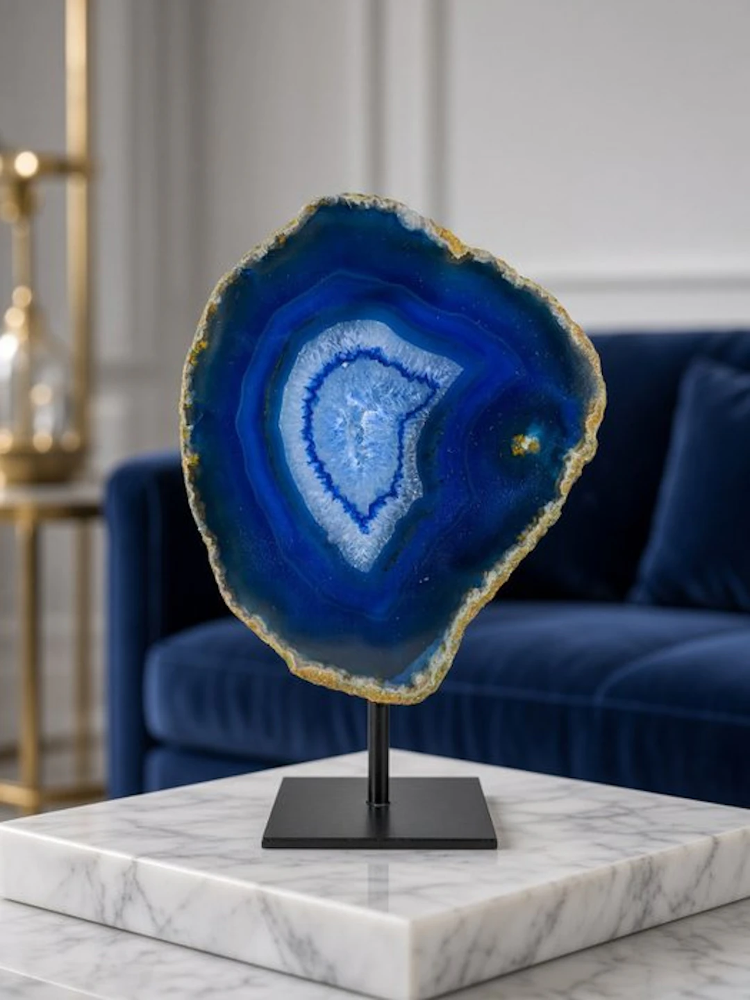 Rare blue Agate - rock crystal geode on stand Geode...