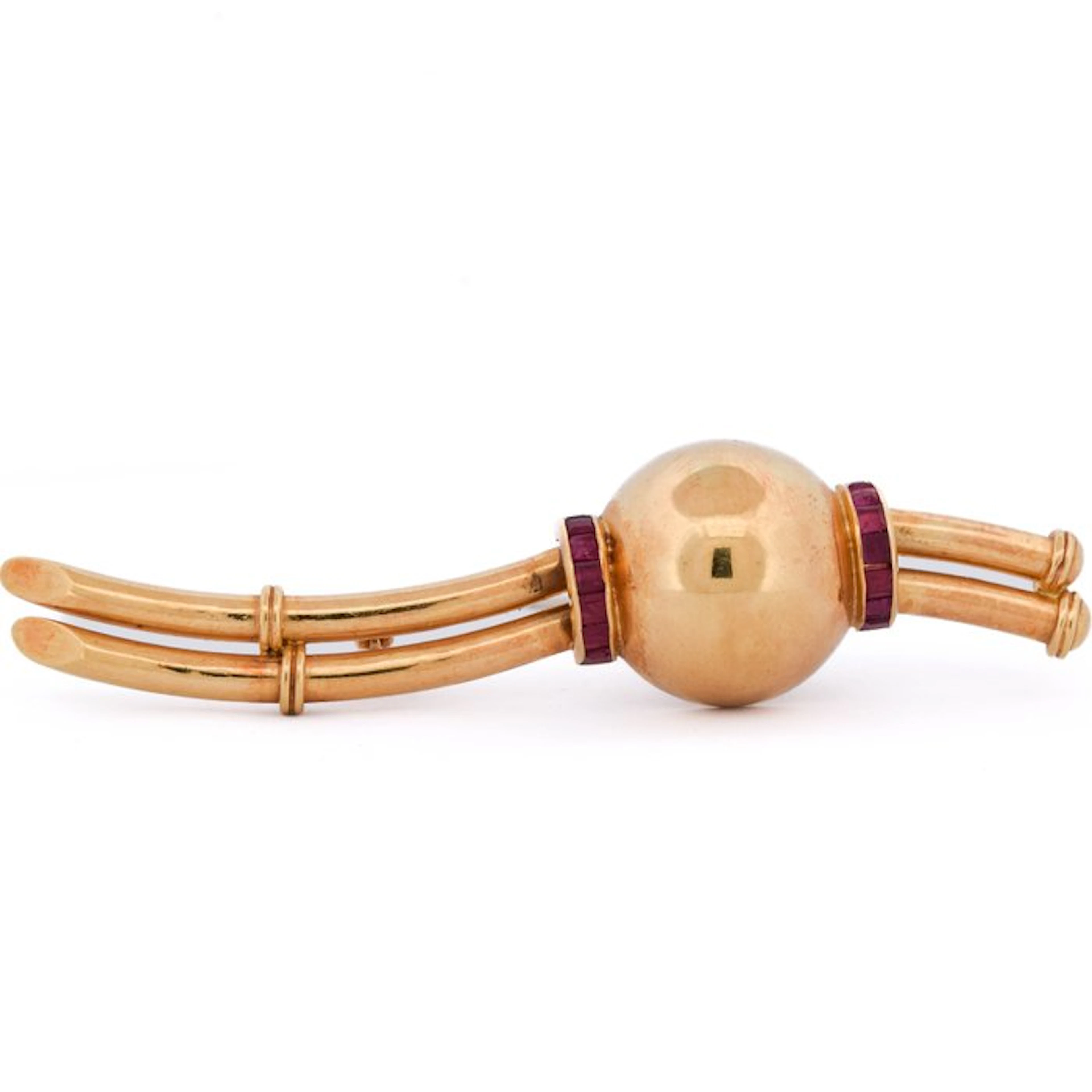 Brooch - 18 kt. Yellow gold - 1.40ct. tw. Ruby