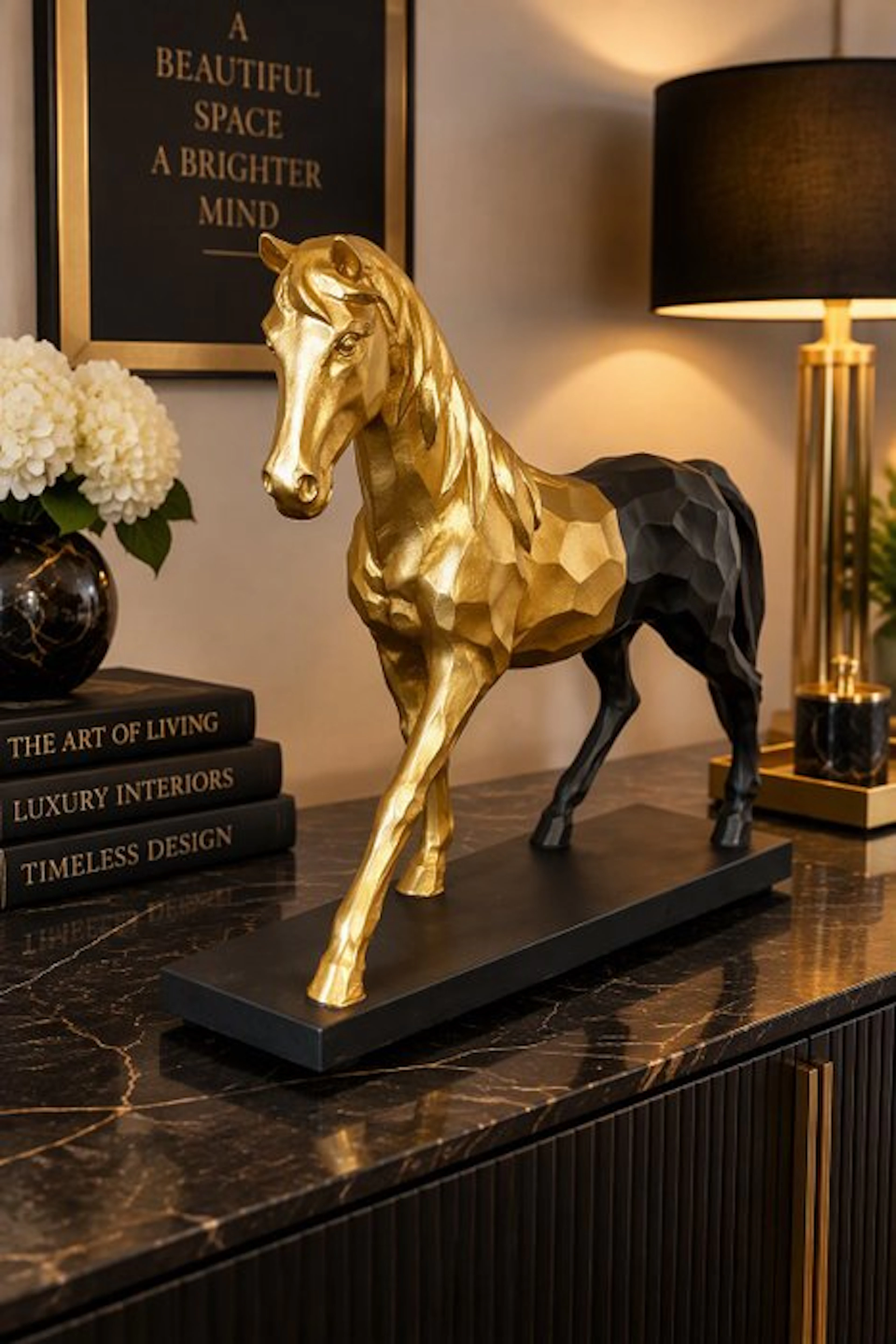 Sculpture, Modern Geometrisch Paard Sculptuur - 30 cm - synthetic resins