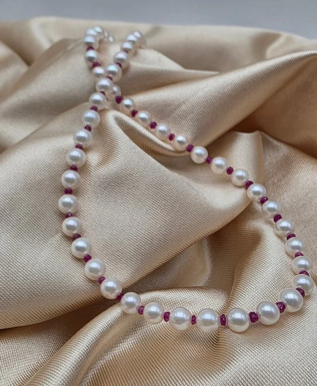 No reserve price - Necklace - 18 kt. Yellow gold Pearl - Ruby