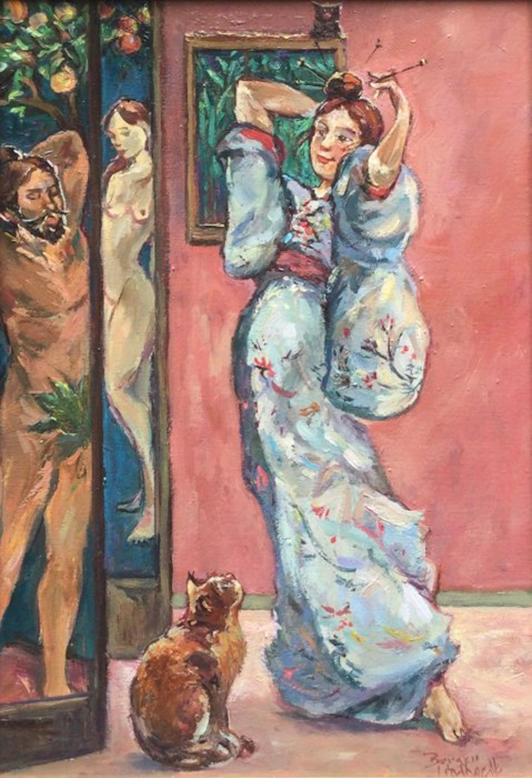 Borgen Lindhardt (1974) - Staand Kimono meisje met kat