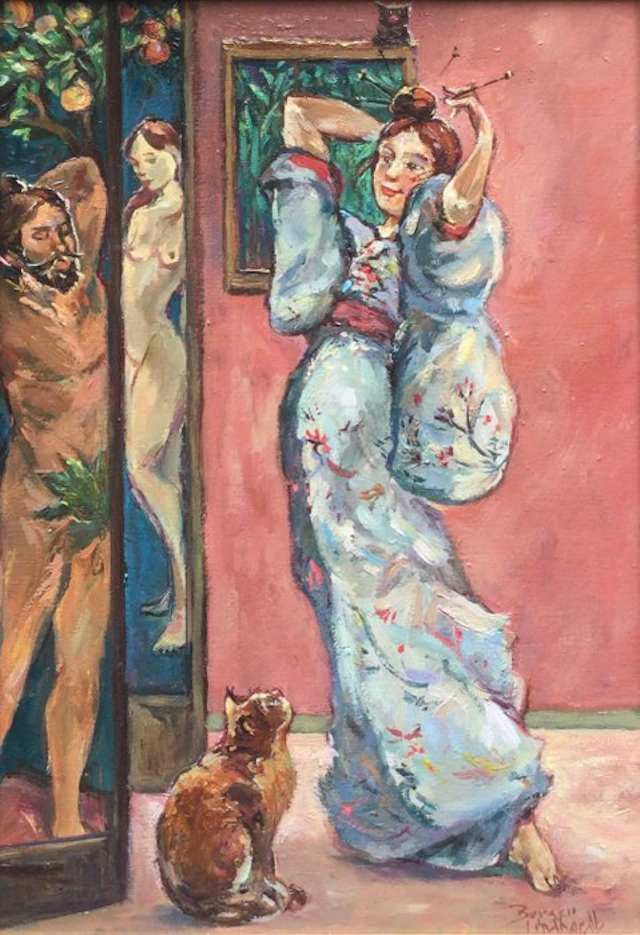 Borgen Lindhardt (1974) - Staand Kimono meisje met kat