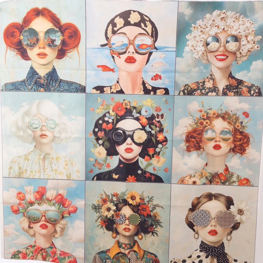 AA173 - Decorative fabric - Surrealist female portraits –...
