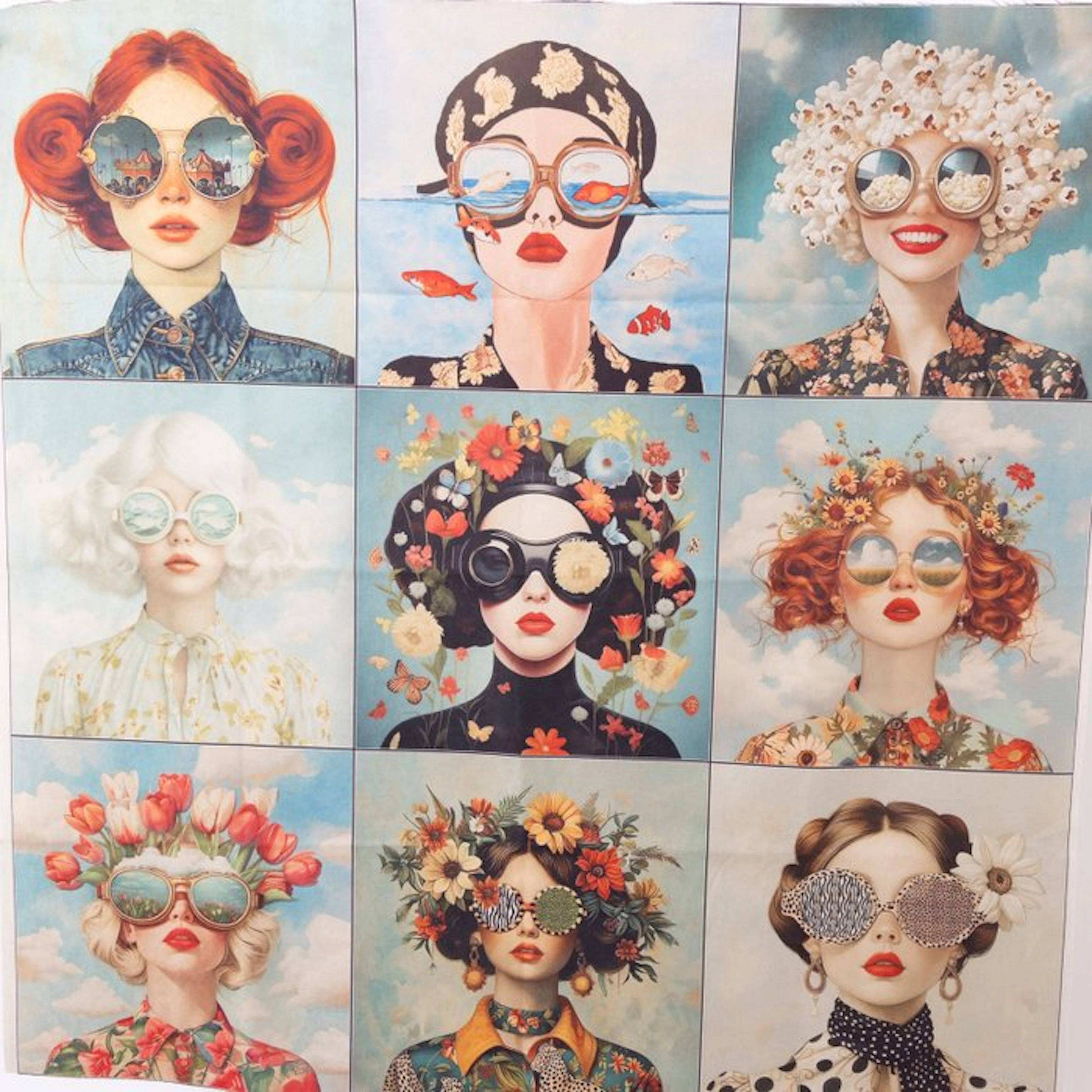 AA173 - Decorative fabric - Surrealist female portraits –...