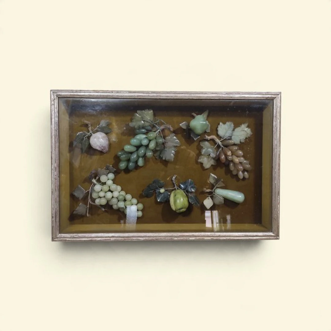 Vintage Chinese Carved Stone Fruit Shadow Box...