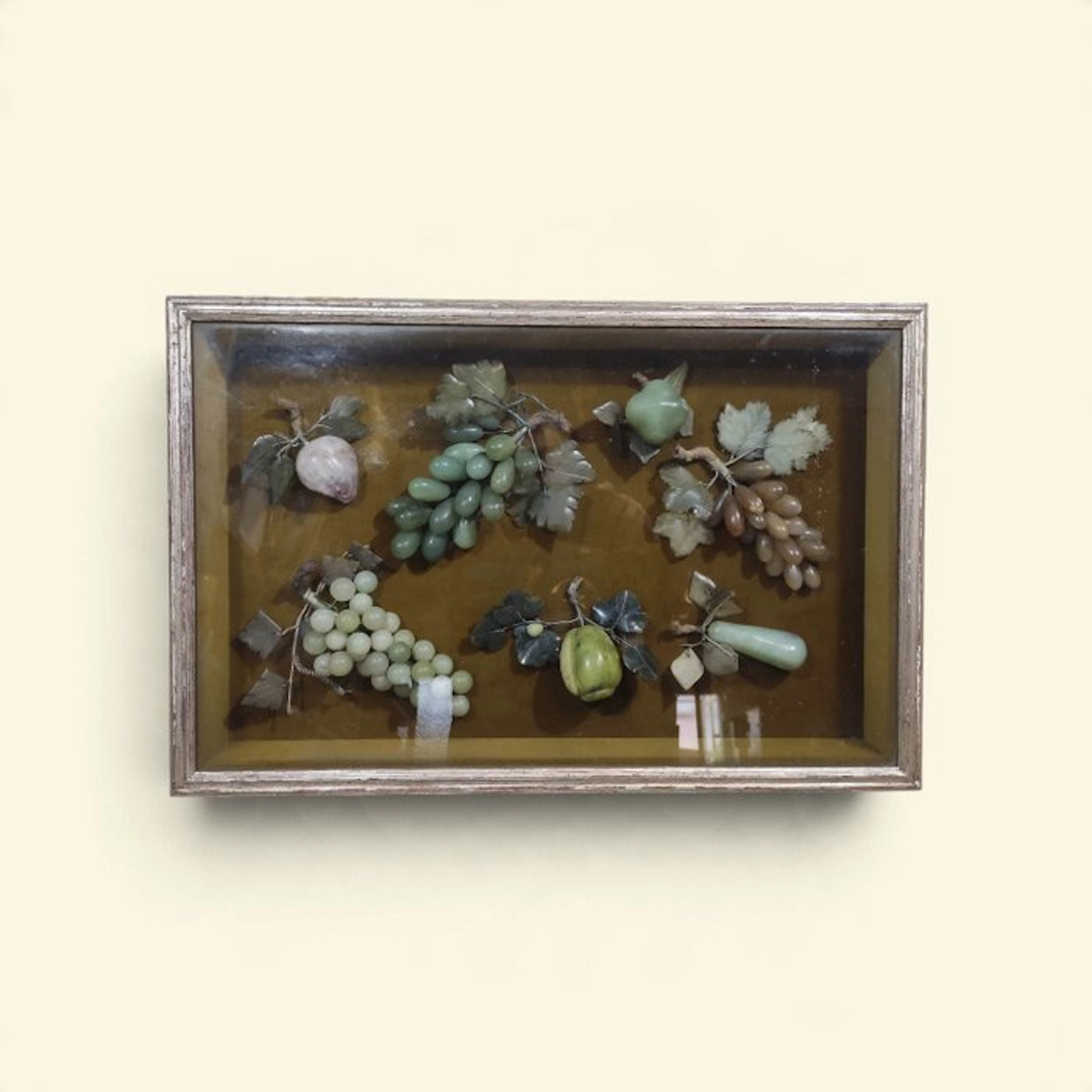 Vintage Chinese Carved Stone Fruit Shadow Box...