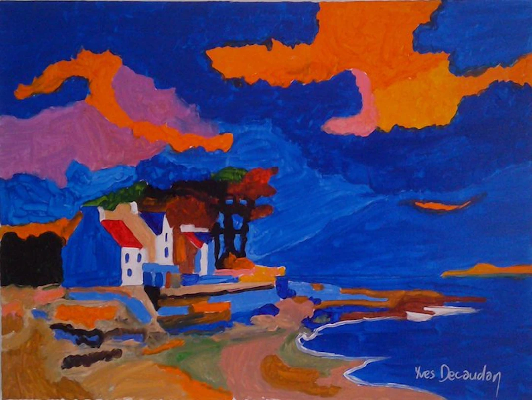 Yves Decaudan - Maisons bretonnes au couchant