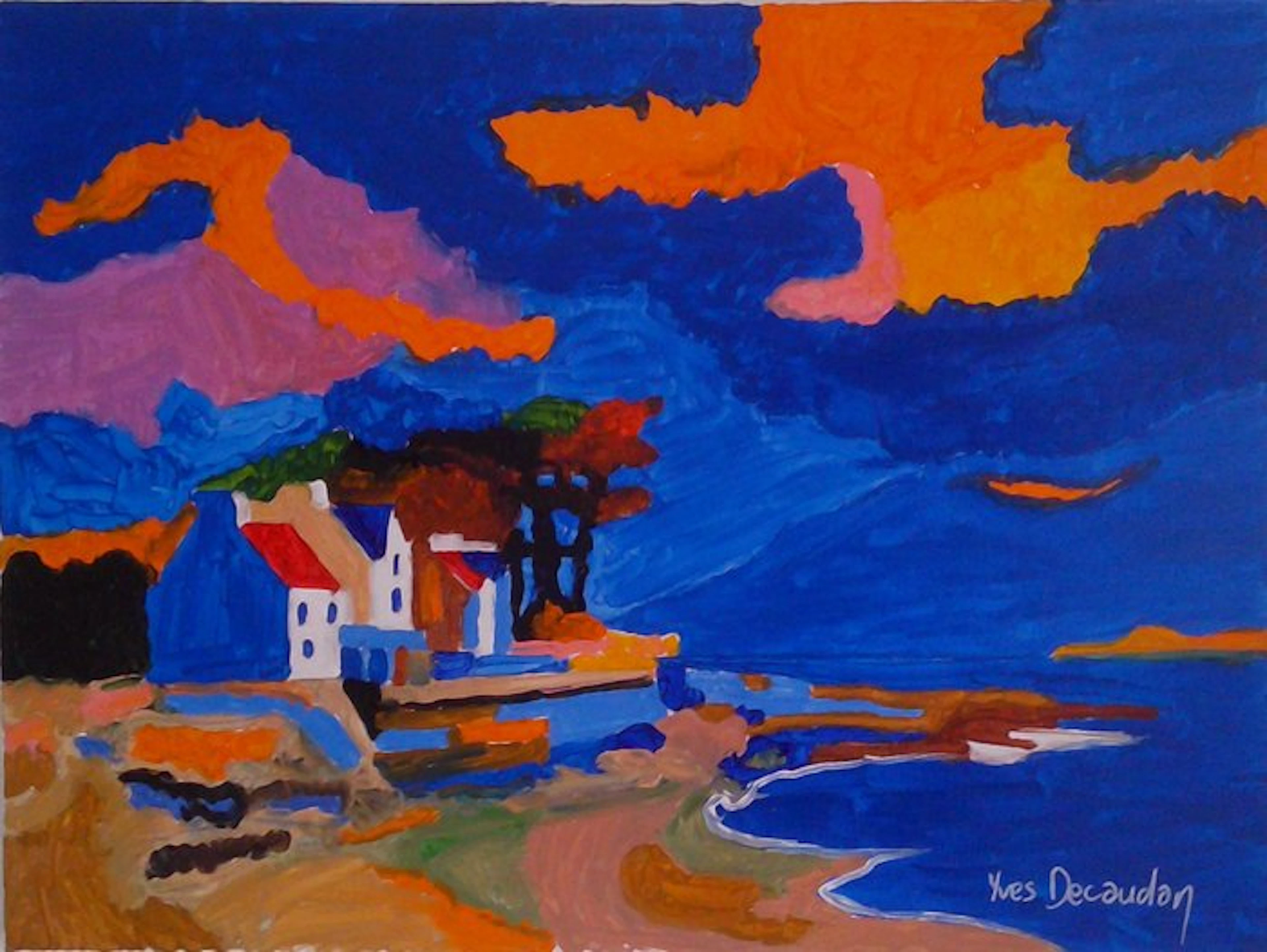 Yves Decaudan - Maisons bretonnes au couchant