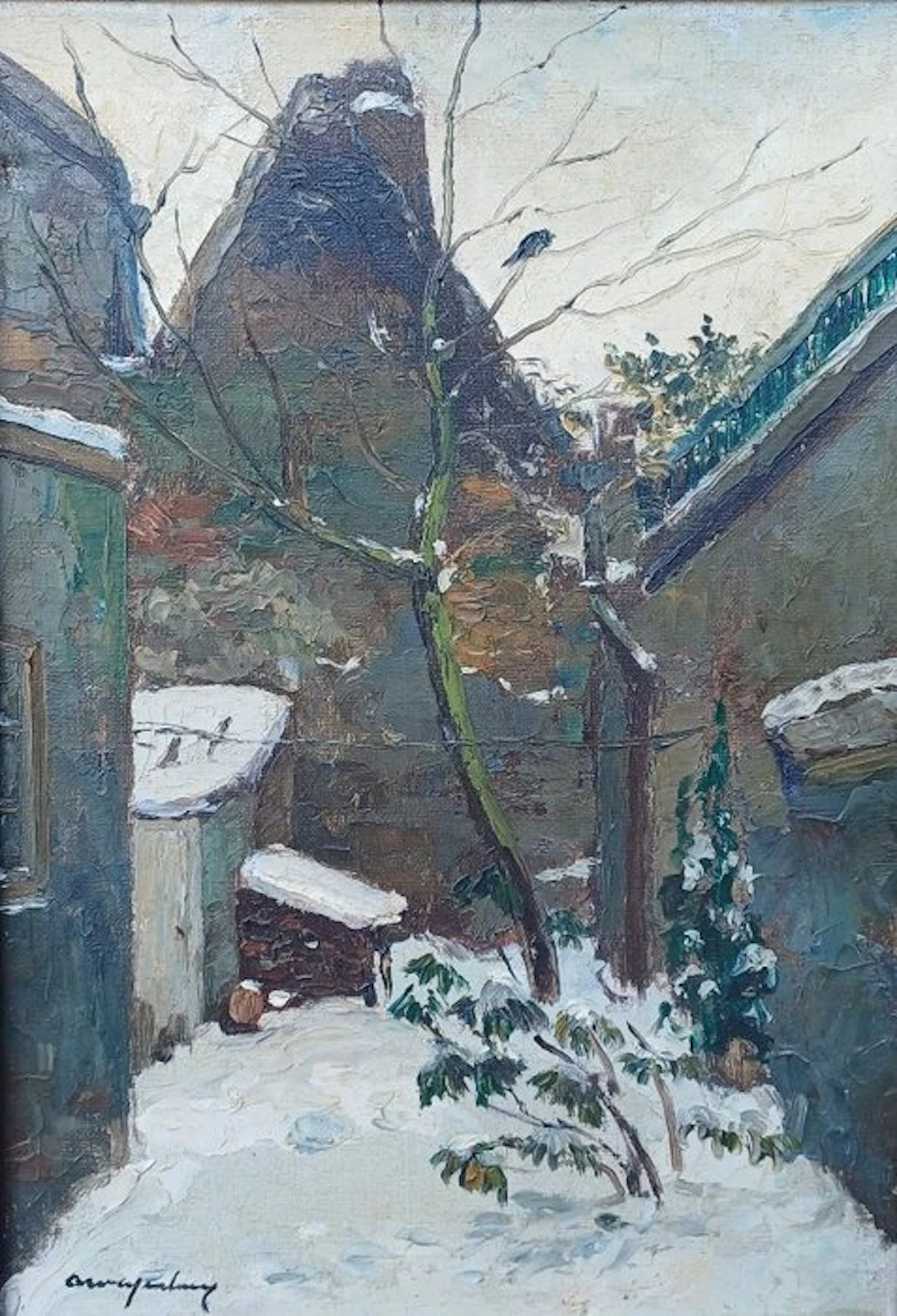 Arie Wassenburg (1896-1970) - Wintergezichtje Delft