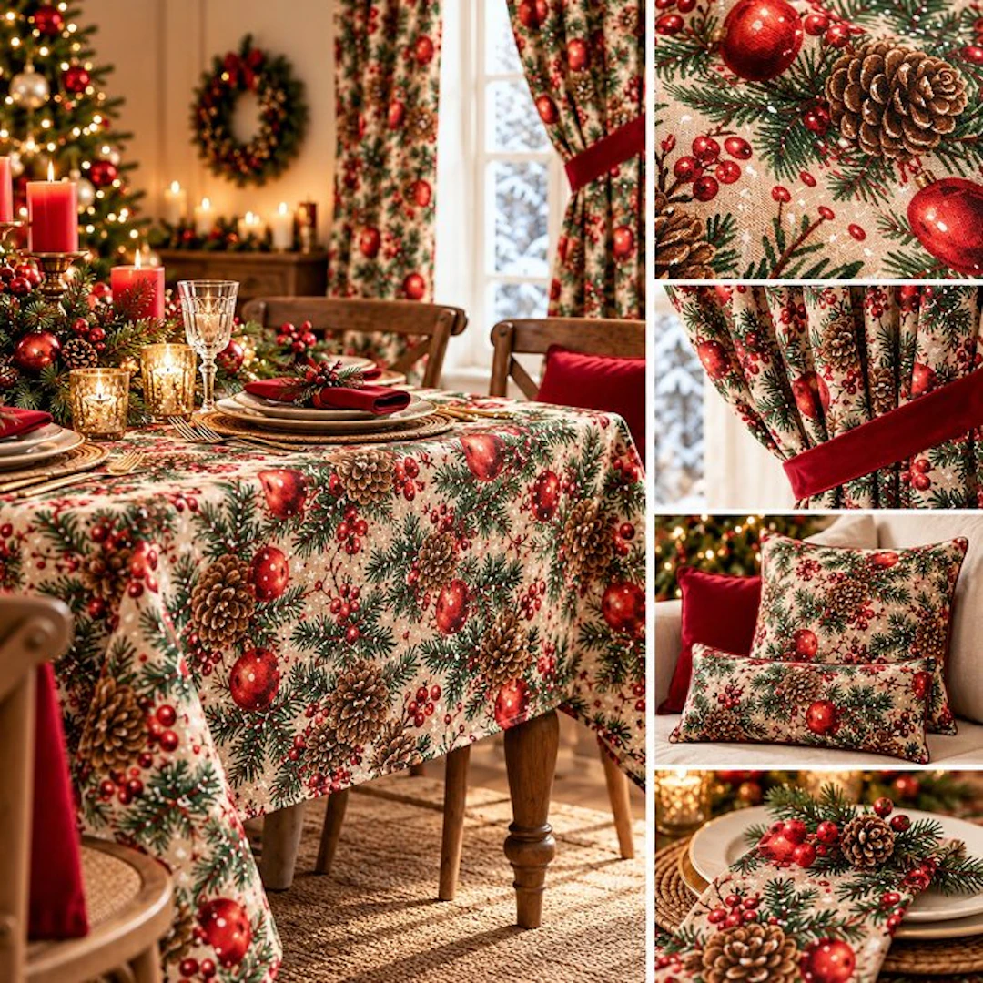 Winter Enchantment – Pine Cones and Berries - Textile - 280 cm - 250 cm