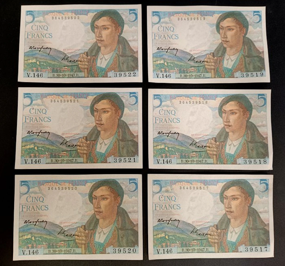 France. - 6 x 5 Francs - 1947 - Consecutive - Pick 98b (No reserve price)