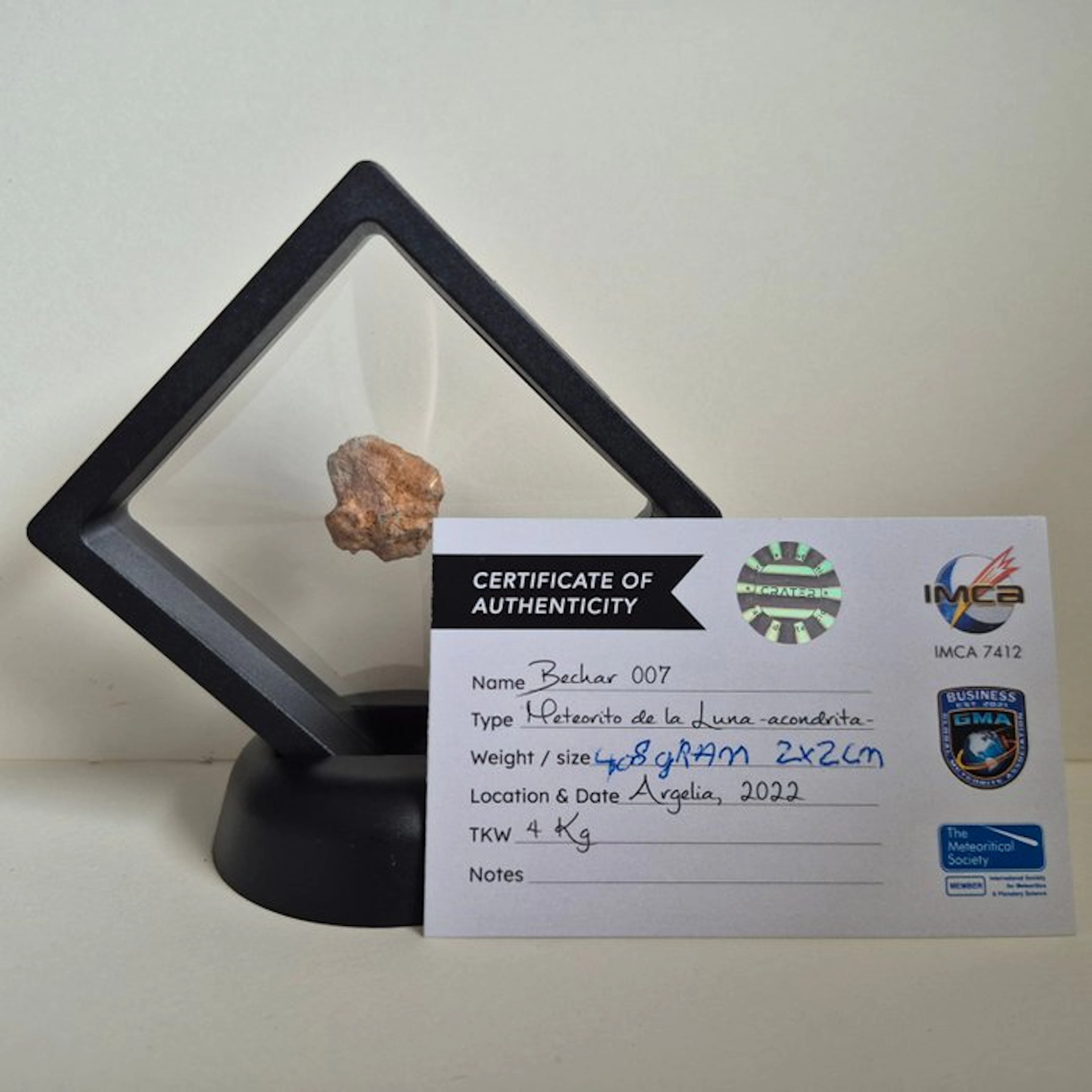 HUGE XXL bechar 4.08 GRAM! 007 Lunar Moon Meteorite +...
