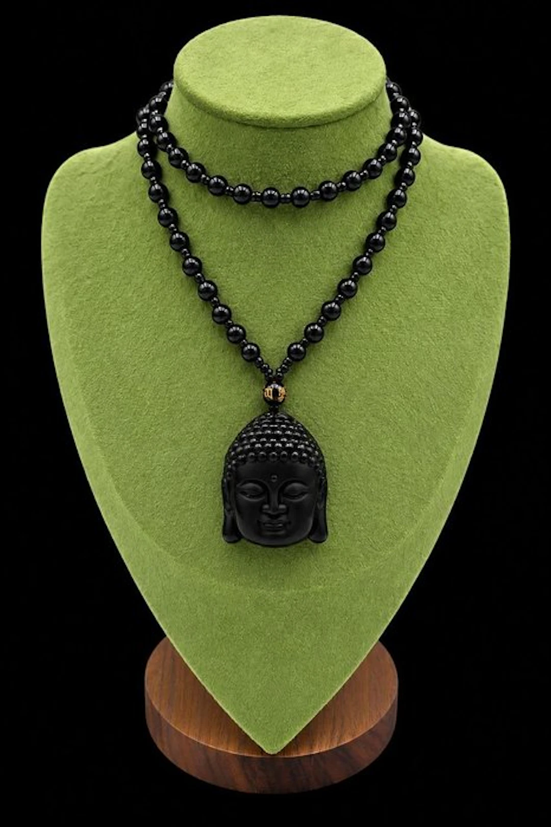 Black Obsidian Buddhist Japa Mala Necklace - Supreme...