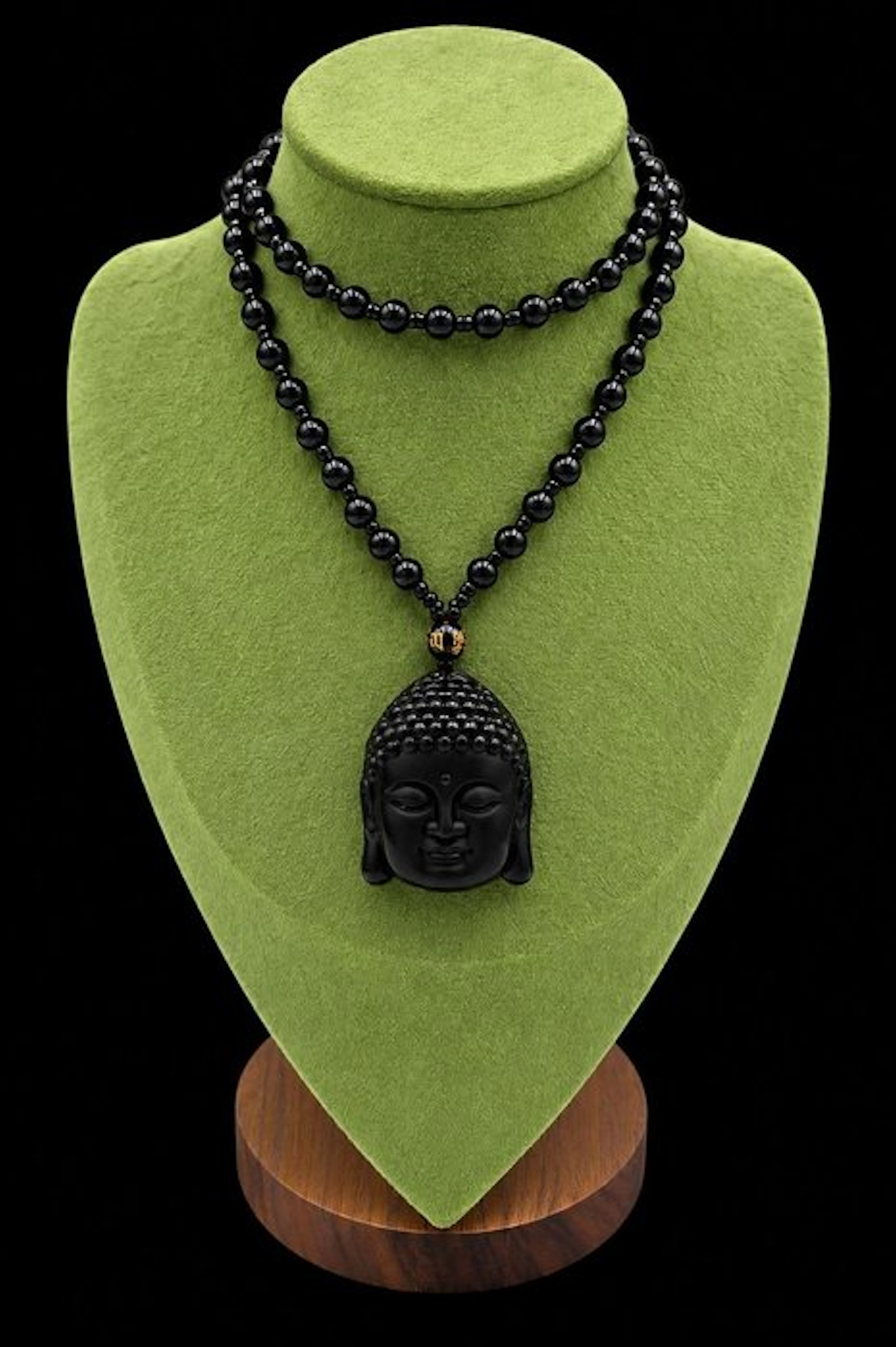 Black Obsidian Buddhist Japa Mala Necklace - Supreme...